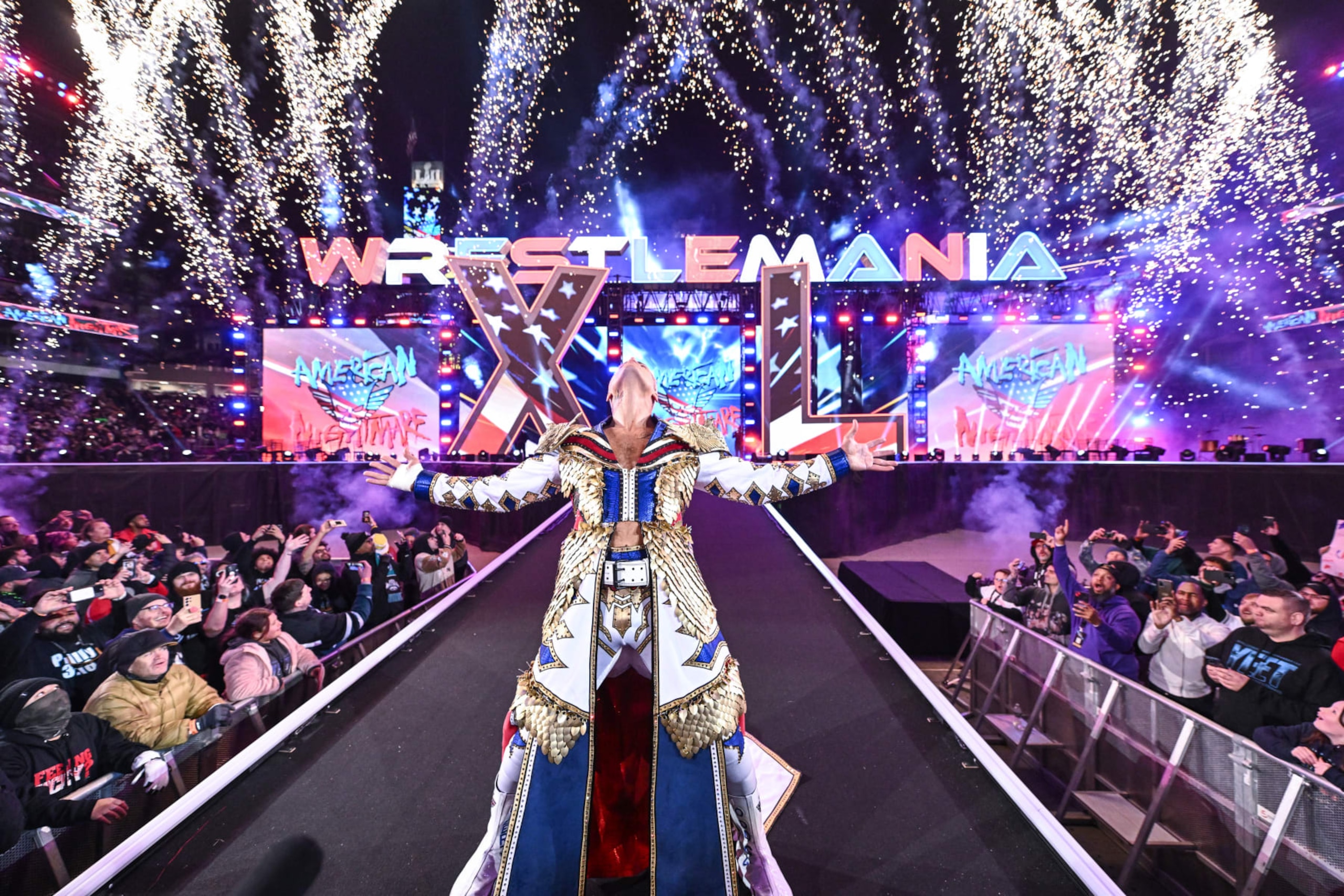 PHILADELPHIA, PENNSYLVANIA - APRIL 7: Cody Rhodes enters the ring during Night Two of WrestleMania 40 at Lincoln Financial Field on April 7, 2024 in Philadelphia, Pennsylvania. (Photo by WWE/Getty Images) PHILADELPHIA, PENNSYLVANIA - APRIL 7: Cody Rhodes enters the ring during Night Two of WrestleMania 40 at Lincoln Financial Field on April 7, 2024 in Philadelphia, Pennsylvania. (Photo by WWE/Getty Images)
