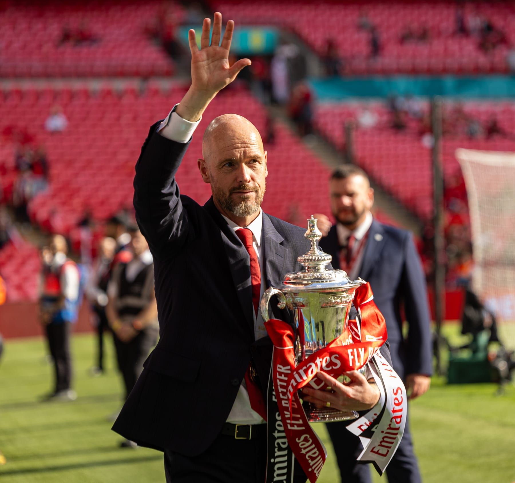 Manchester United's manager Erik ten Hag celebrates with the trophy after the FA Cup Final between Manchester City and Manchester United in London, Britain, on May 25, 2024. (Xinhua)
FOR EDITORIAL USE ONLY. NOT FOR SALE FOR MARKETING OR ADVERTISING CAMPAIGNS. NO USE WITH UNAUTHORIZED AUDIO, VIDEO, DATA, FIXTURE LISTS, CLUB/LEAGUE LOGOS OR "LIVE" SERVICES. ONLINE IN-MATCH USE LIMITED TO 45 IMAGES, NO VIDEO EMULATION. NO USE IN BETTING, GAMES OR SINGLE CLUB/LEAGUE/PLAYER PUBLICATIONS.