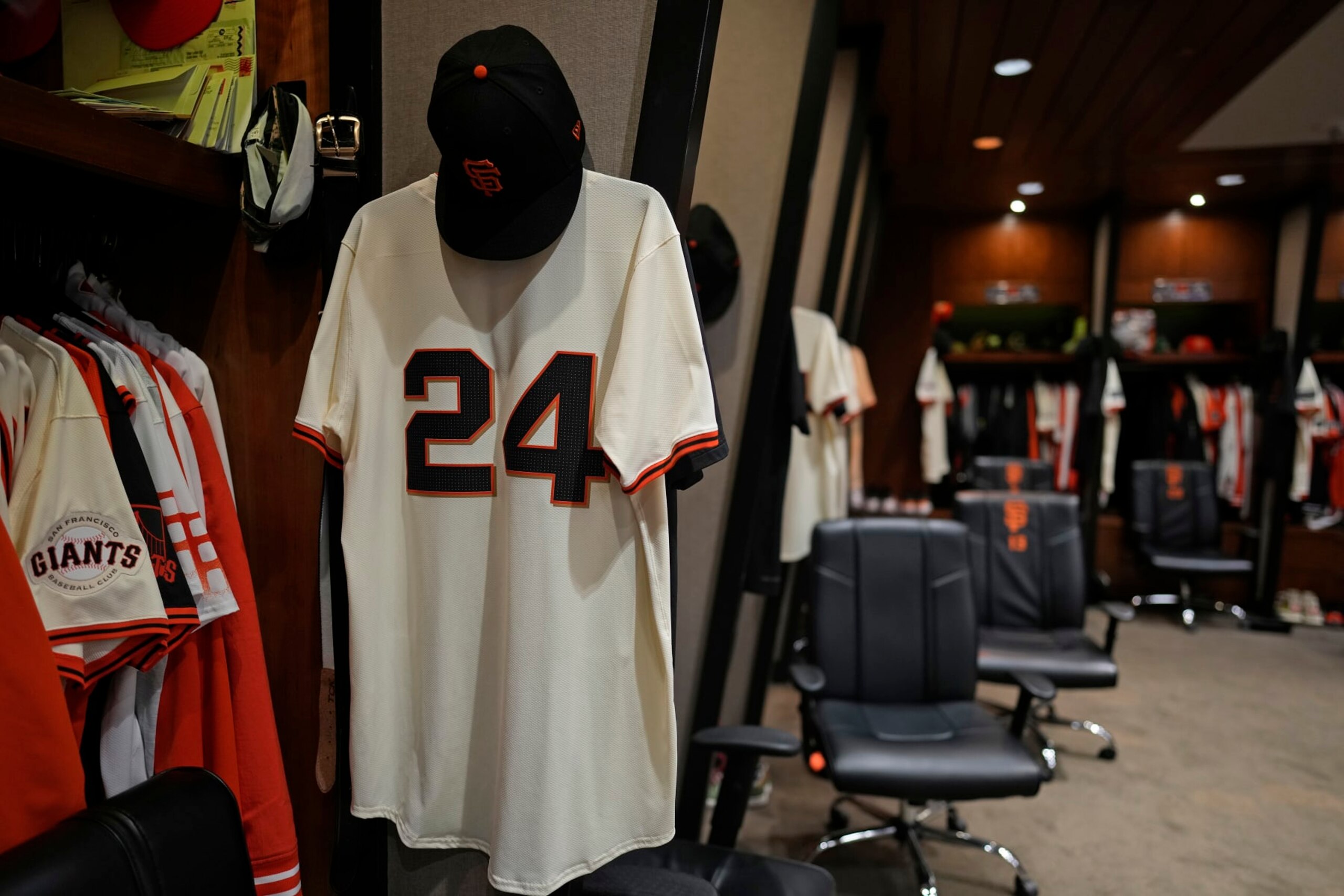 SAN FRANCISCO, CALIFORNIA - JUNE 24: The San Francisco Giants jerseys in honor of Willie Mays at Oracle Park on June 24, 2024 in San Francisco, California. (Photo by Andy Kuno/San Francisco Giants/Getty Images)