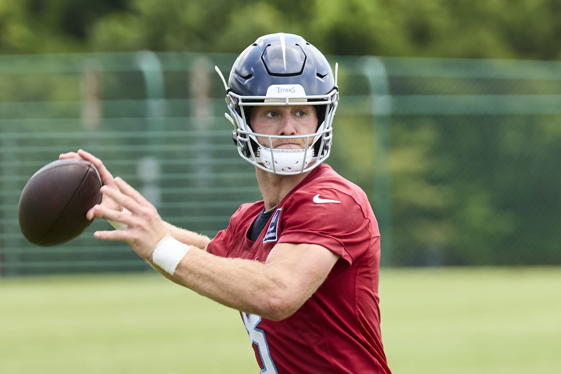 NASHVILLE, TENNESSEE - JUNE 05: Will Levis #8 of the Tennessee Titans drops back to pass on during day 2 of Titans Mandatory Minicamp at Ascension Saint Thomas Sports Park on June 05, 2024 in Nashville, Tennessee. (Photo by Johnnie Izquierdo/Getty Images)
