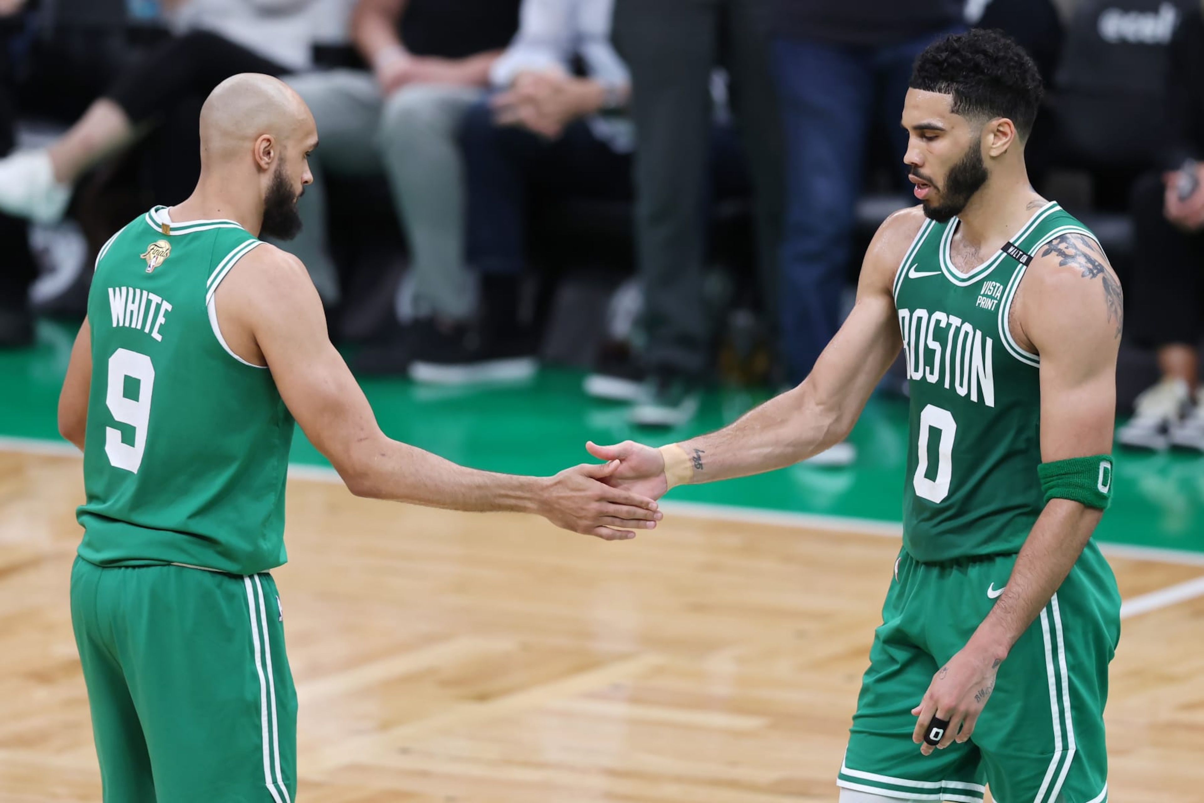 Derrick White and Jayson Tatum