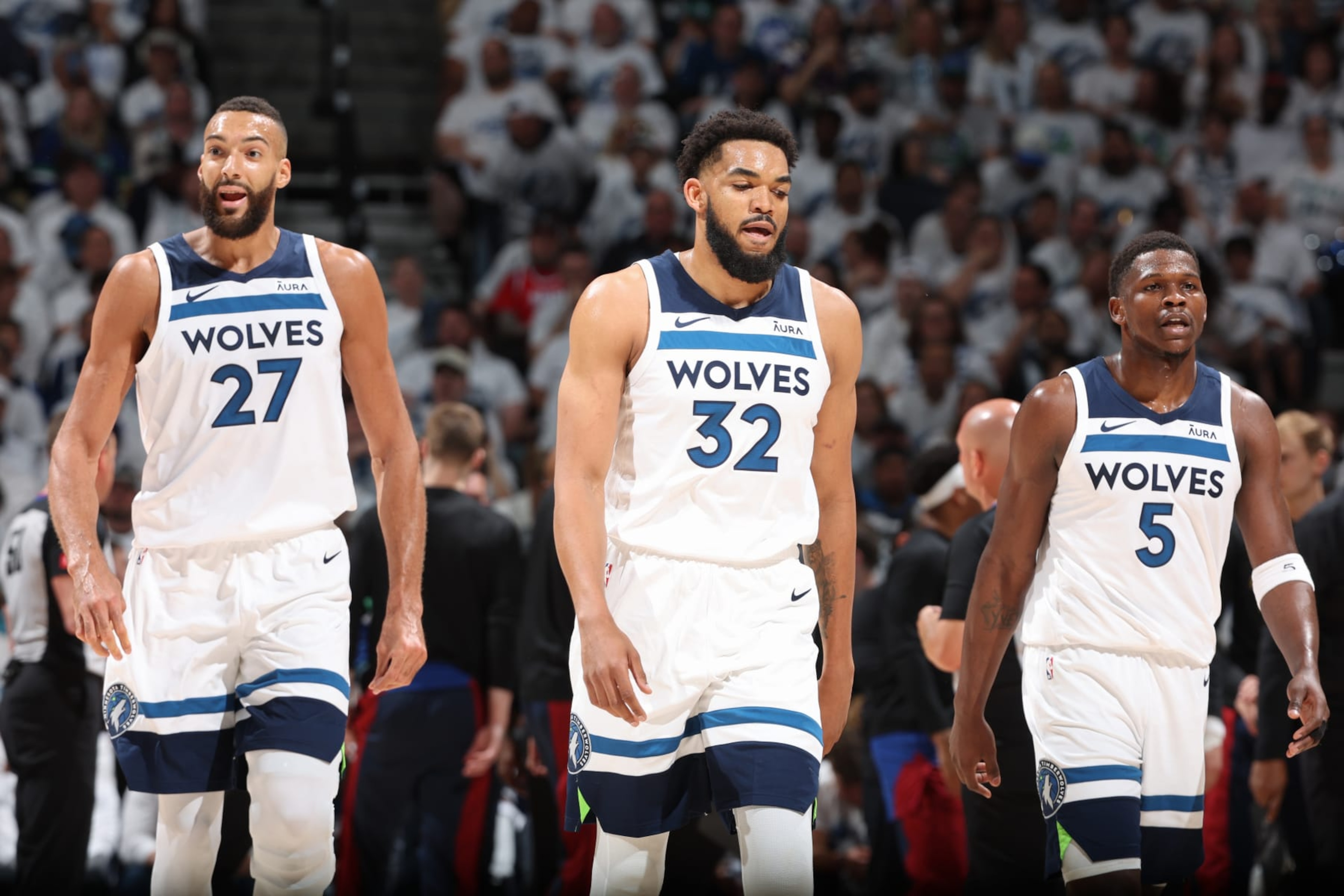 Rudy Gobert, Karl-Anthony Towns and Anthony Edwards