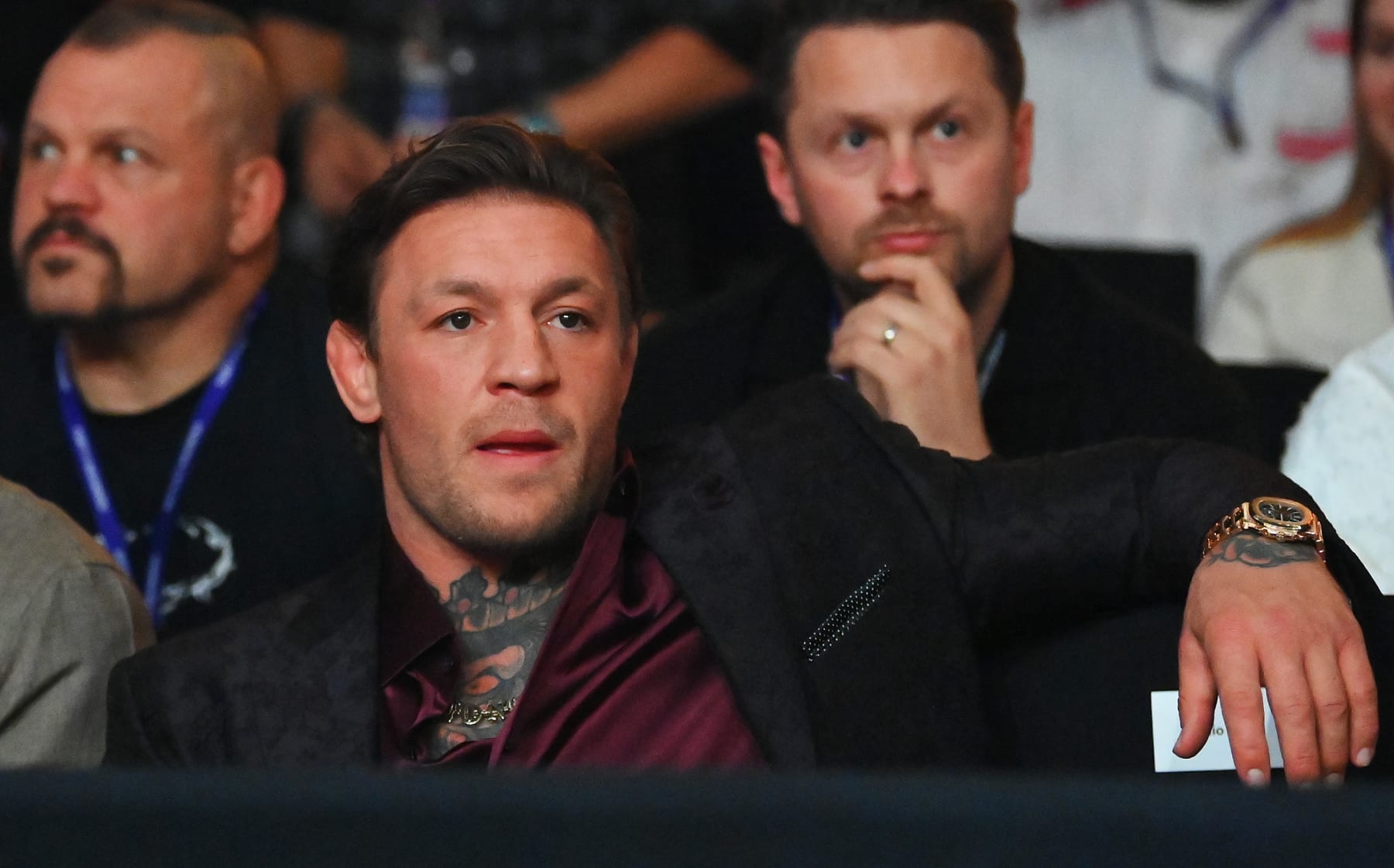 RIYADH, SAUDI ARABIA - OCTOBER 28: Conor McGregor looks on from ringside prior to during the Heavyweight fight between Tyson Fury and Francis Ngannou at Boulevard Hall on October 28, 2023 in Riyadh, Saudi Arabia. (Photo by Justin Setterfield/Getty Images)