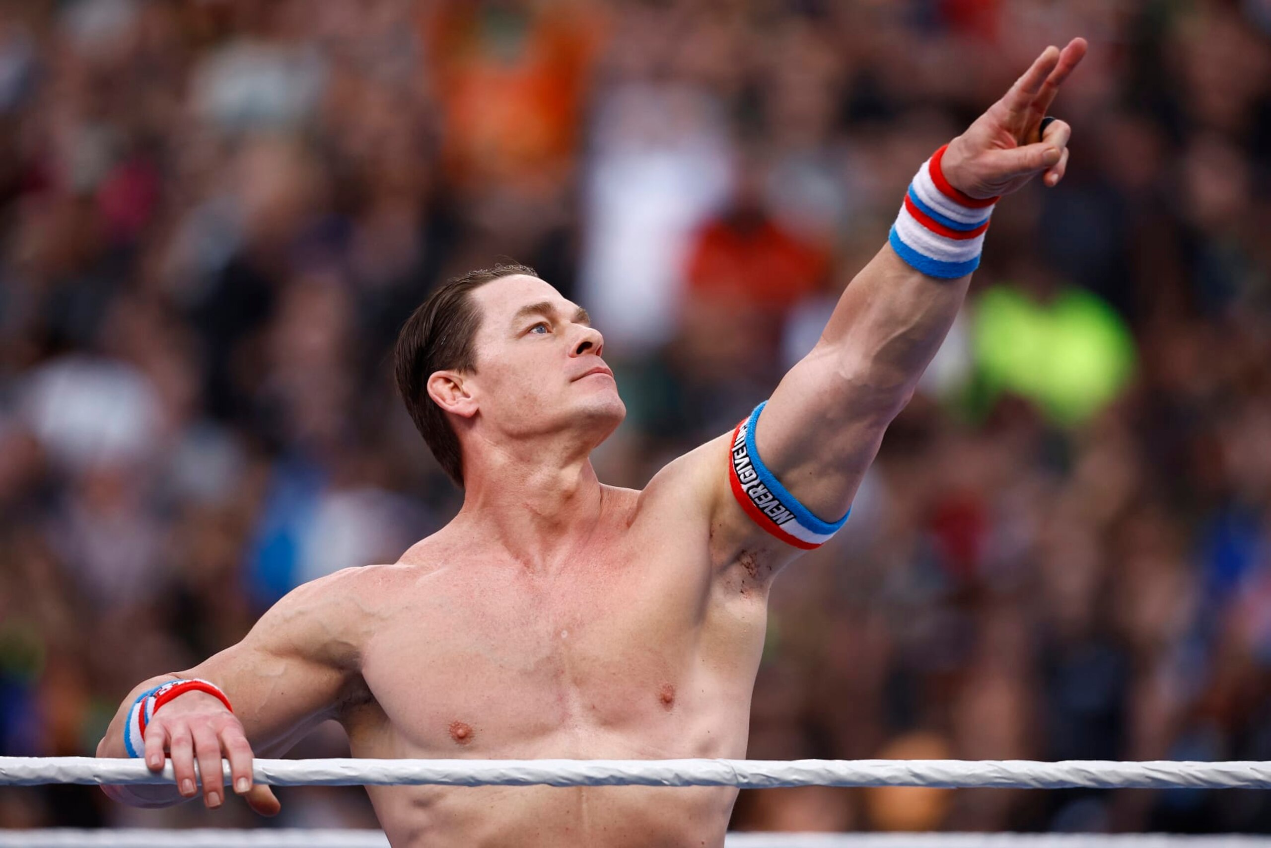 INGLEWOOD, CALIFORNIA - APRIL 01: John Cena during WrestleMania Goes Hollywood at SoFi Stadium on April 01, 2023 in Inglewood, California. (Photo by Ronald Martinez/Getty Images) INGLEWOOD, CALIFORNIA - APRIL 01: John Cena during WrestleMania Goes Hollywood at SoFi Stadium on April 01, 2023 in Inglewood, California. (Photo by Ronald Martinez/Getty Images)