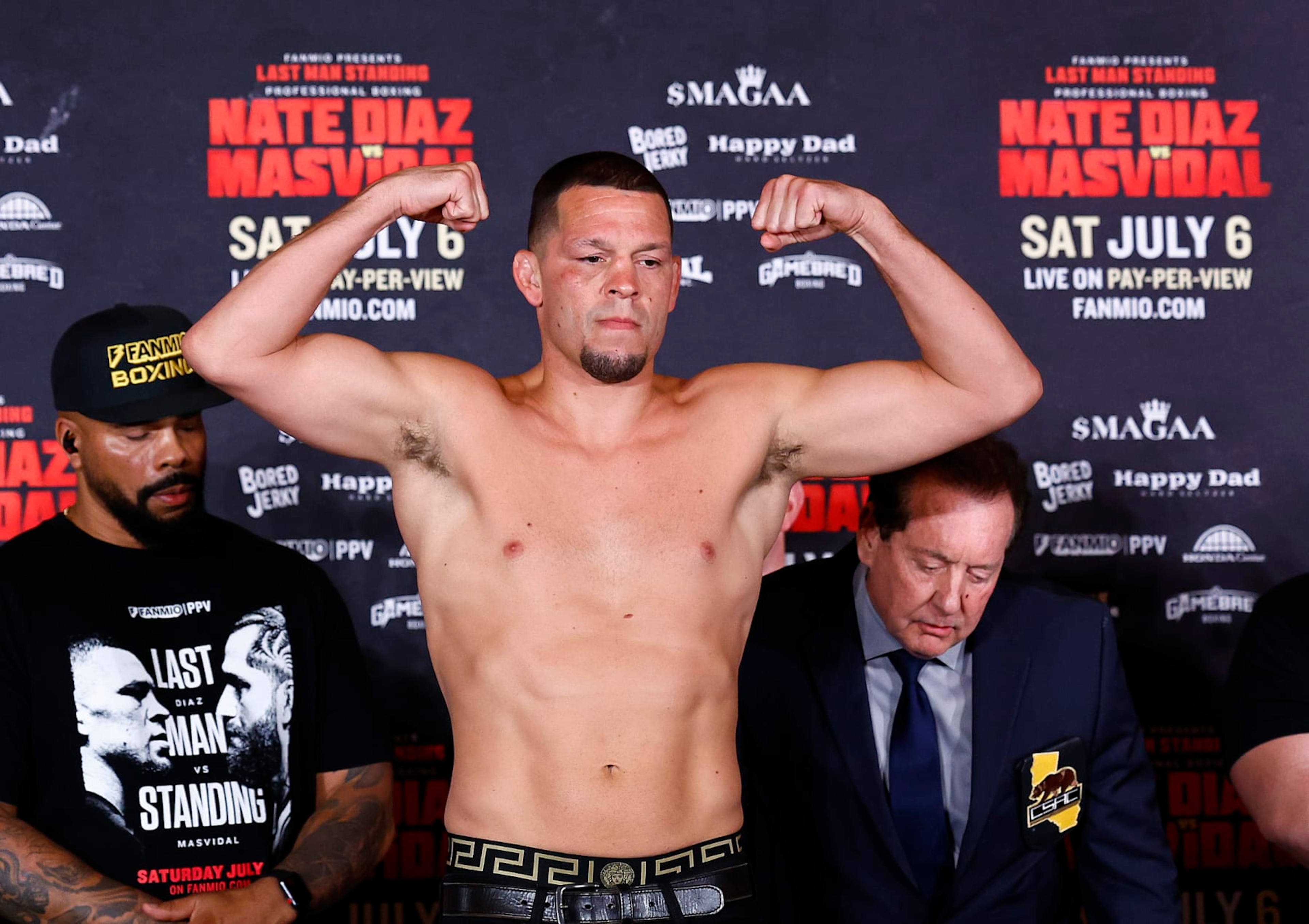 ANAHEIM, CALIFORNIA - JULY 05:  Nate Diaz during weigh-in ahead of Last Man Standing Nate Diaz v Jorge Masvidal at the JW Marriott Anaheim on July 05, 2024 in Anaheim, California.  (Photo by Ronald Martinez/Getty Images)