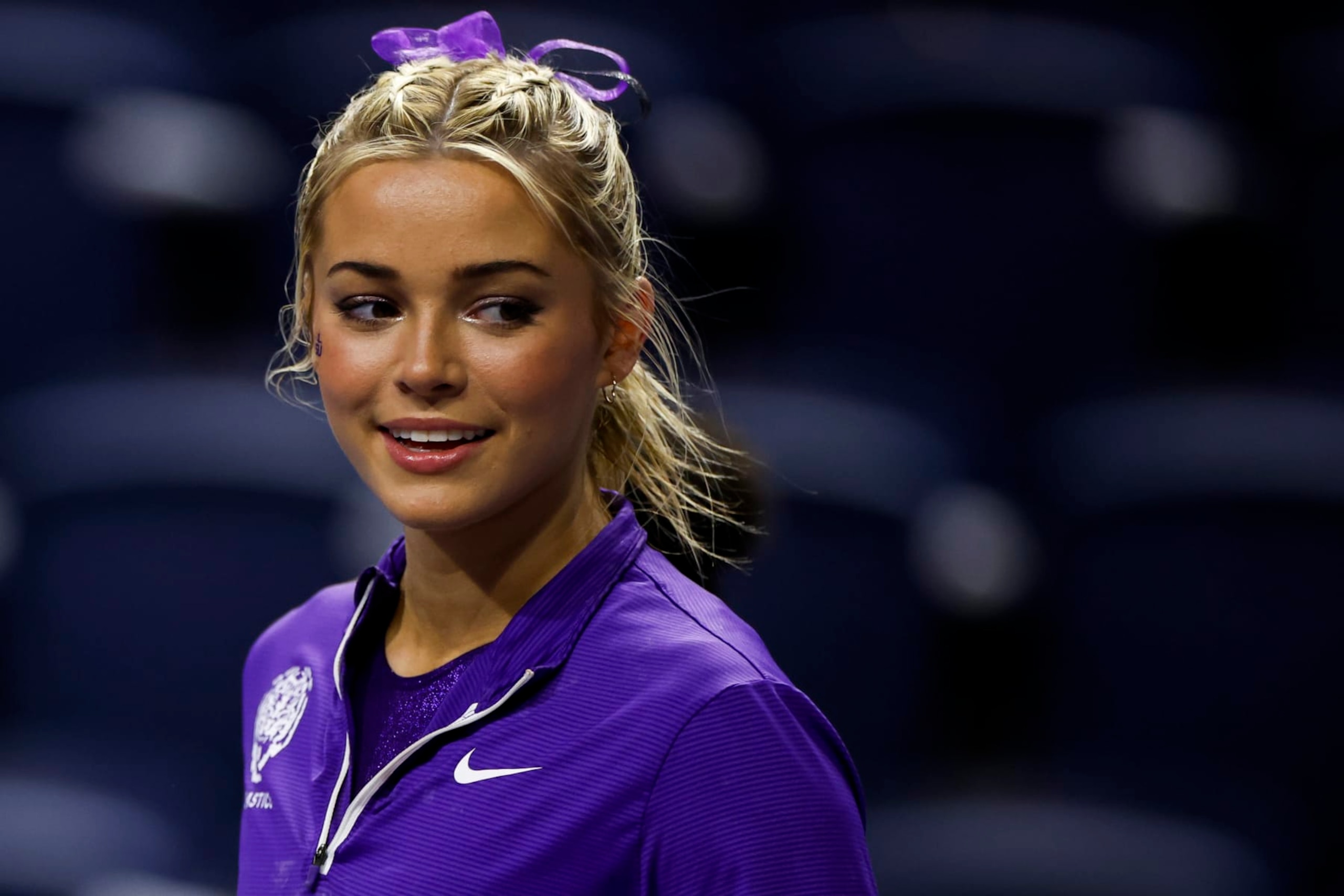 GAINESVILLE, FLORIDA - FEBRUARY 23: Olivia Dunne of the LSU Tigers looks on before a meet against the Florida Gators at the Stephen C. O'Connell Center on February 23, 2024 in Gainesville, Florida. (Photo by James Gilbert/Getty Images) GAINESVILLE, FLORIDA - FEBRUARY 23: Olivia Dunne of the LSU Tigers looks on before a meet against the Florida Gators at the Stephen C. O'Connell Center on February 23, 2024 in Gainesville, Florida. (Photo by James Gilbert/Getty Images)