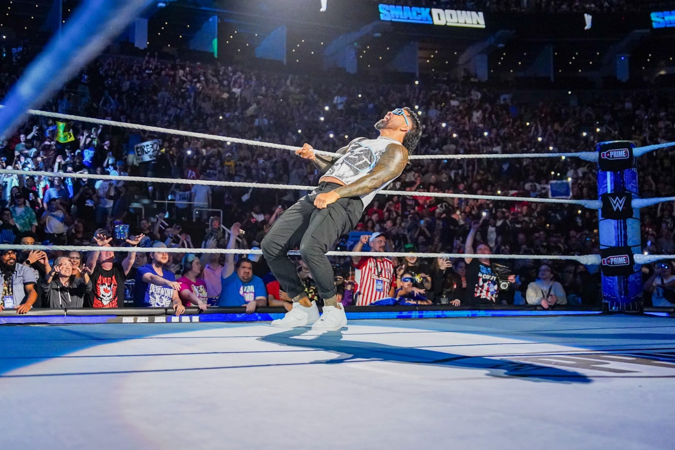 TORONTO, CANADA - JULY 5: Jey Uso enters the arena during SmackDown at Scotiabank Arena on July 5, 2024 in Toronto, Canada. (Photo by WWE/Getty Images) TORONTO, CANADA - JULY 5: Jey Uso enters the arena during SmackDown at Scotiabank Arena on July 5, 2024 in Toronto, Canada. (Photo by WWE/Getty Images)