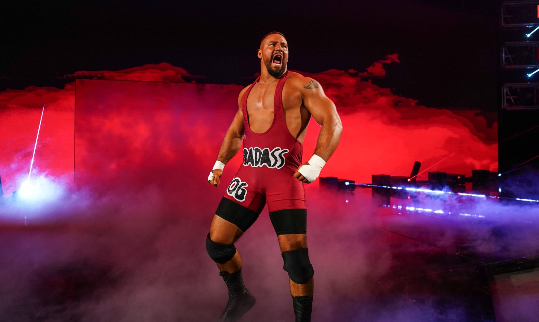 INDIANAPOLIS, INDIANA - JUNE 24: Bron Breakker makes his way to the ring during Monday Night RAW at Gainbridge Fieldhouse on June 24, 2024 in Indianapolis, Indiana.  (Photo by WWE/Getty Images)