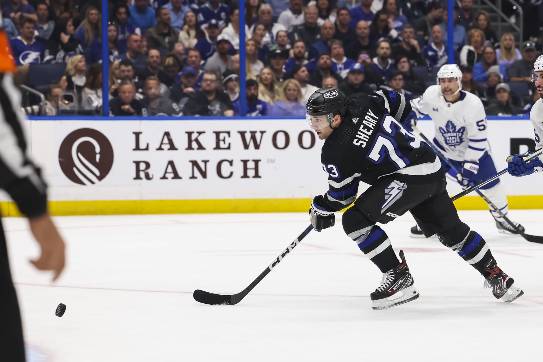 TAMPA, FL - APRIL 17: Conor Sheary #73 of the Tampa Bay Lightning against the Toronto Maple Leafs during the first period at Amalie Arena on April 17, 2024 in Tampa, Florida. (Photo by Mark LoMoglio/NHLI via Getty Images)