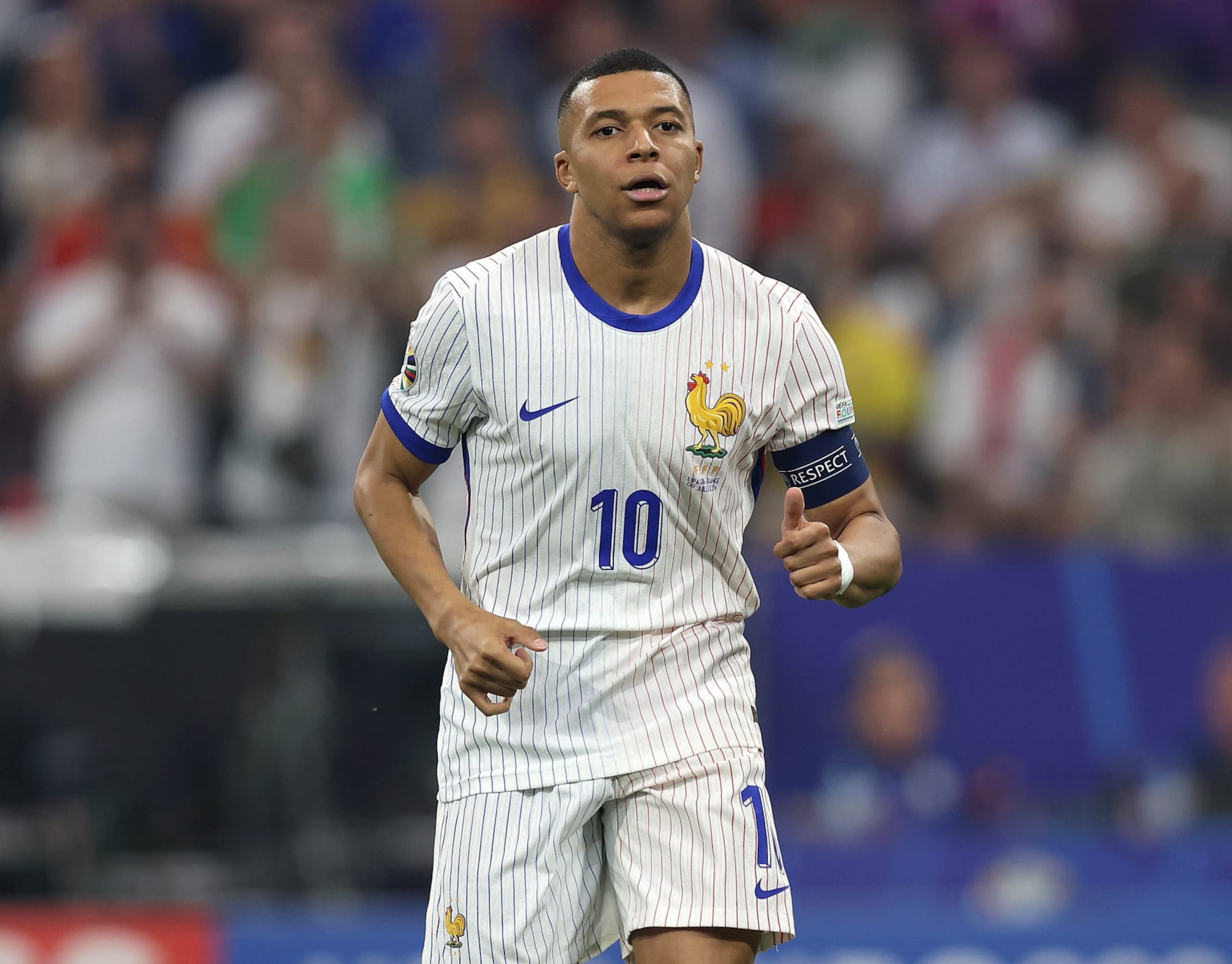 MUNICH, GERMANY - JULY 9: Kylian Mbappe of France during the UEFA EURO 2024 semi-final match between Spain v France at Munich Football Arena on July 9, 2024 in Munich, Germany. (Photo by Crystal Pix/MB Media/Getty Images)