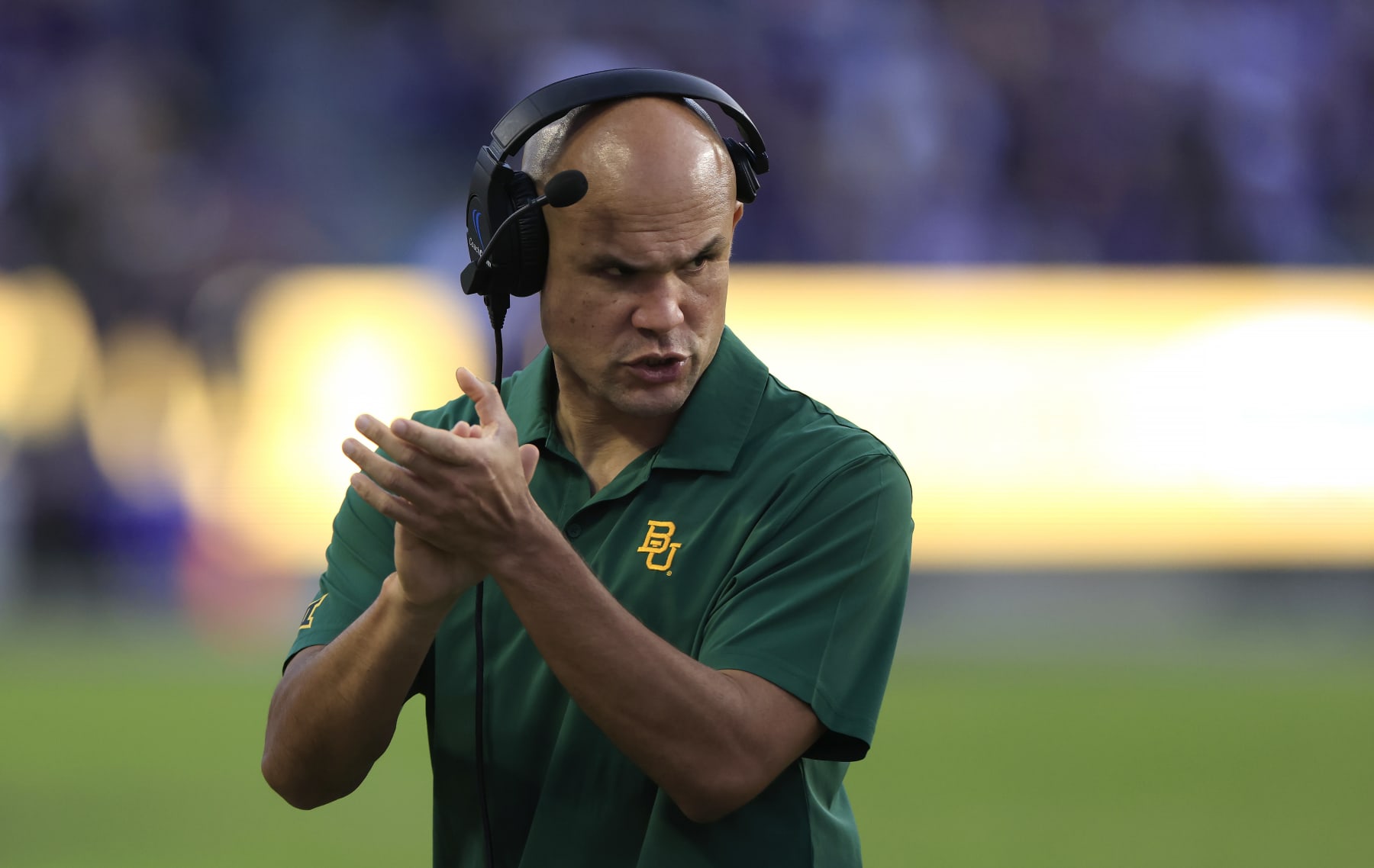 FORT WORTH, TX - NOVEMBER 18: Head coach Dave Aranda of the Baylor Bears walks the sideline as Baylor takes on TCU Horned Frogs during the second half at Amon G. Carter Stadium on November 18, 2023 in Fort Worth, Texas. (Photo by Ron Jenkins/Getty Images)