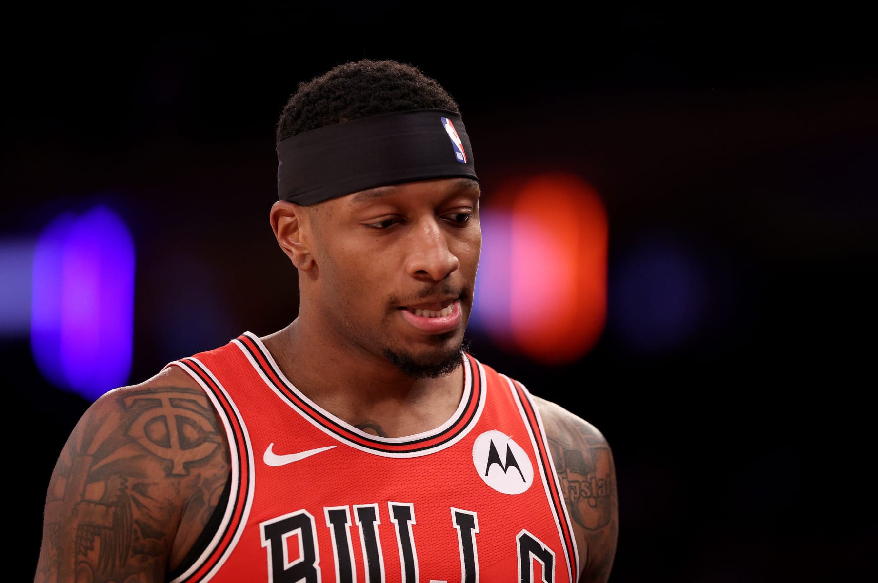 NEW YORK, NEW YORK - APRIL 14: Torrey Craig #13 of the Chicago Bulls reacts after he fouled out during the second half against the New York Knicks at Madison Square Garden on April 14, 2024 in New York City. The New York Knicks defeated the Chicago Bulls 120-119 in OT. NOTE TO USER: User expressly acknowledges and agrees that, by downloading and or using this photograph, User is consenting to the terms and conditions of the Getty Images License Agreement. (Photo by Elsa/Getty Images)