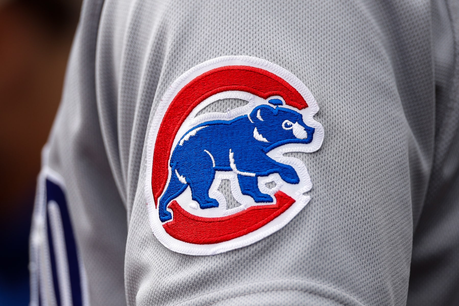 MINNEAPOLIS, MN - MAY 14: A view of the Chicago Cubs logo on the jersey worn by Willie Harris #33 of the Chicago Cubs against the Minnesota Twins in the first inning at Target Field on May 14, 2023 in Minneapolis, Minnesota. The Twins defeated the Cubs 16-3. (Photo by David Berding/Getty Images)