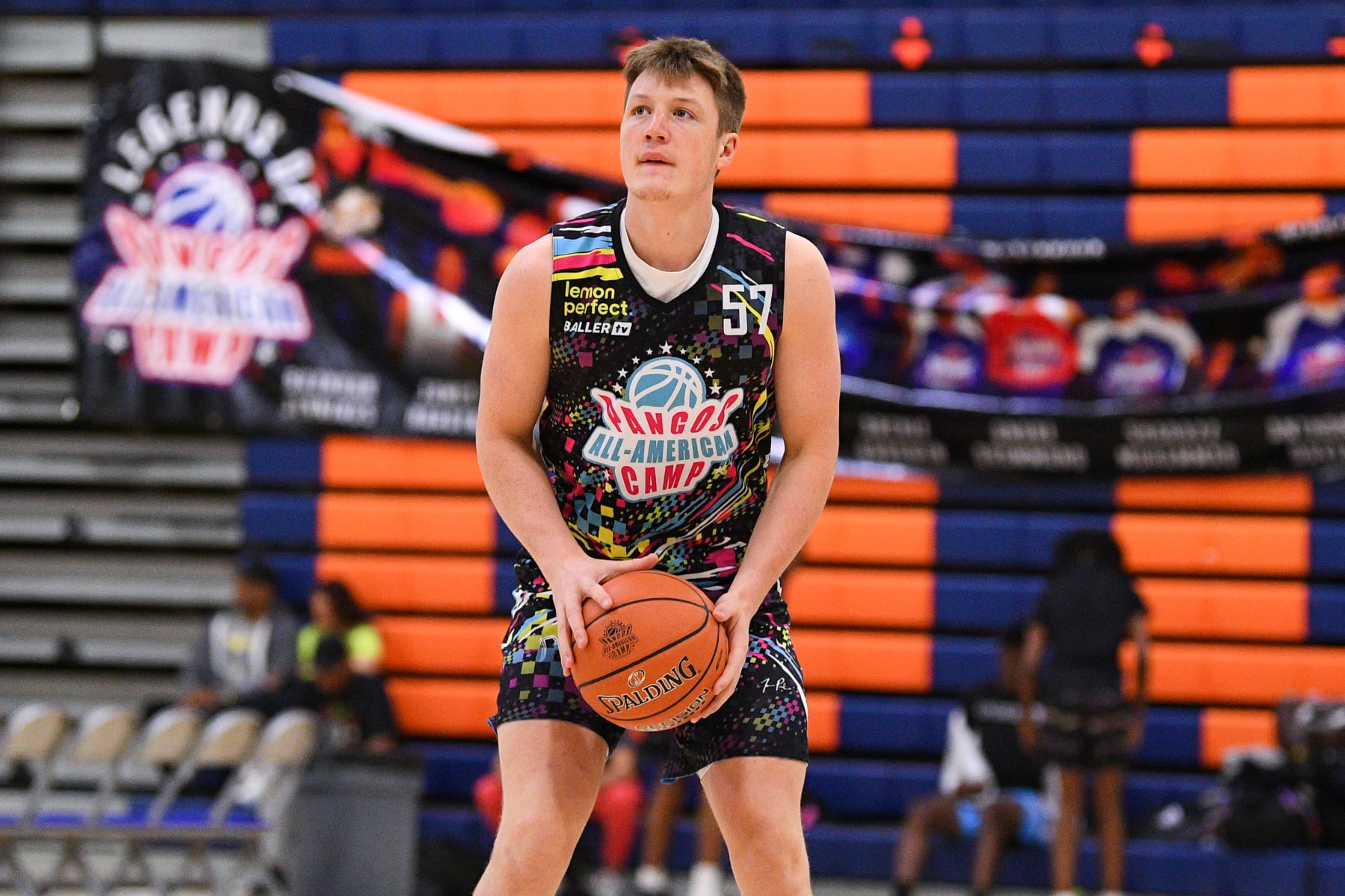 LAS VEGAS, NV - JUNE 05: Kon Knueppel gets ready to shoot during the Pangos All-American Camp on June 5, 2023 at the Bishop Gorman High School in Las Vegas, NV. (Photo by Brian Rothmuller/Icon Sportswire via Getty Images)