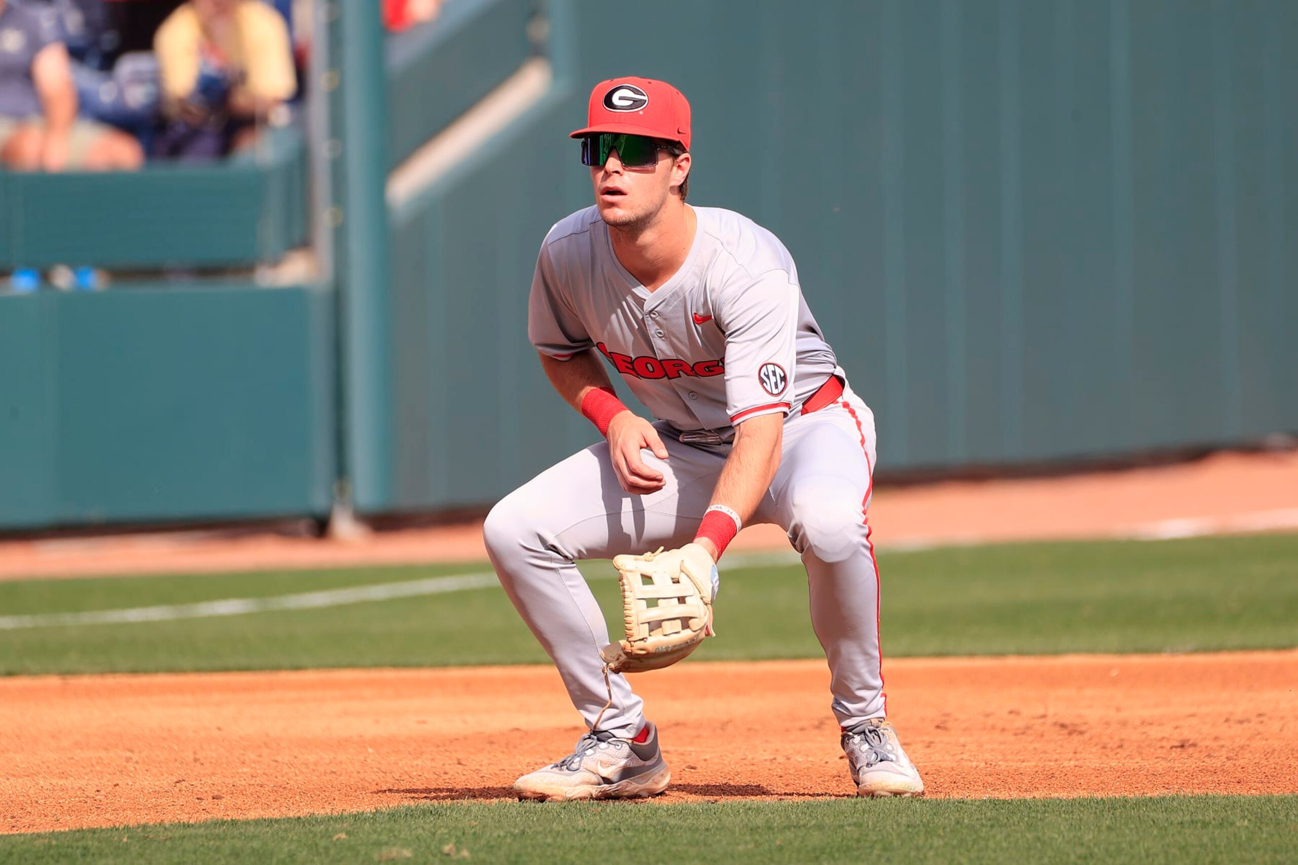 LAWRENCEVILLE, GA - MARCH 03: Georgia third  baseman Charlie Condon (24) during the men's college baseball game between the Georgia Bulldogs and the Georgia Tech Yellow Jackets on March 03, 2024 at Coolray Field in Lawrenceville, GA.  (Photo by David J. Griffin/Icon Sportswire via Getty Images)