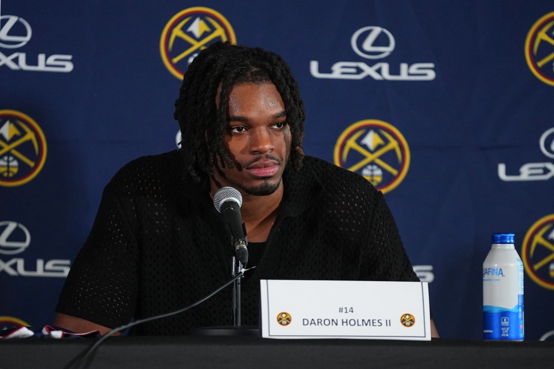 DENVER, CO - JULY 1: The Denver Nuggets introduce Daron Holmes II during a press conference on July 1, 2024 at the Ball Arena in Denver, Colorado. NOTE TO USER: User expressly acknowledges and agrees that, by downloading and/or using this Photograph, user is consenting to the terms and conditions of the Getty Images License Agreement. Mandatory Copyright Notice: Copyright 2024 NBAE (Photo by Bart Young/NBAE via Getty Images)