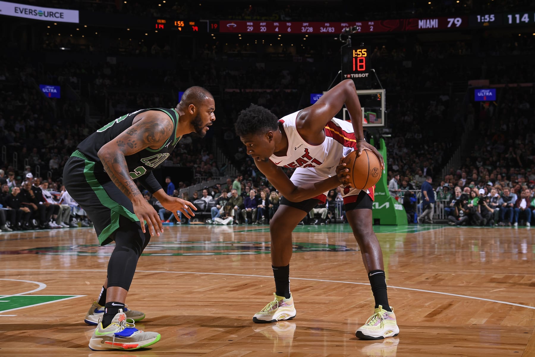 BOSTON, MA - MAY 1: Thomas Bryant #31 of the Miami Heat looks to pass the ball during the game against the Boston Celtics during Round 1 Game 5 of the 2024 NBA Playoffs on May 1, 2024 at the TD Garden in Boston, Massachusetts. NOTE TO USER: User expressly acknowledges and agrees that, by downloading and or using this photograph, User is consenting to the terms and conditions of the Getty Images License Agreement. Mandatory Copyright Notice: Copyright 2024 NBAE  (Photo by Brian Babineau/NBAE via Getty Images)