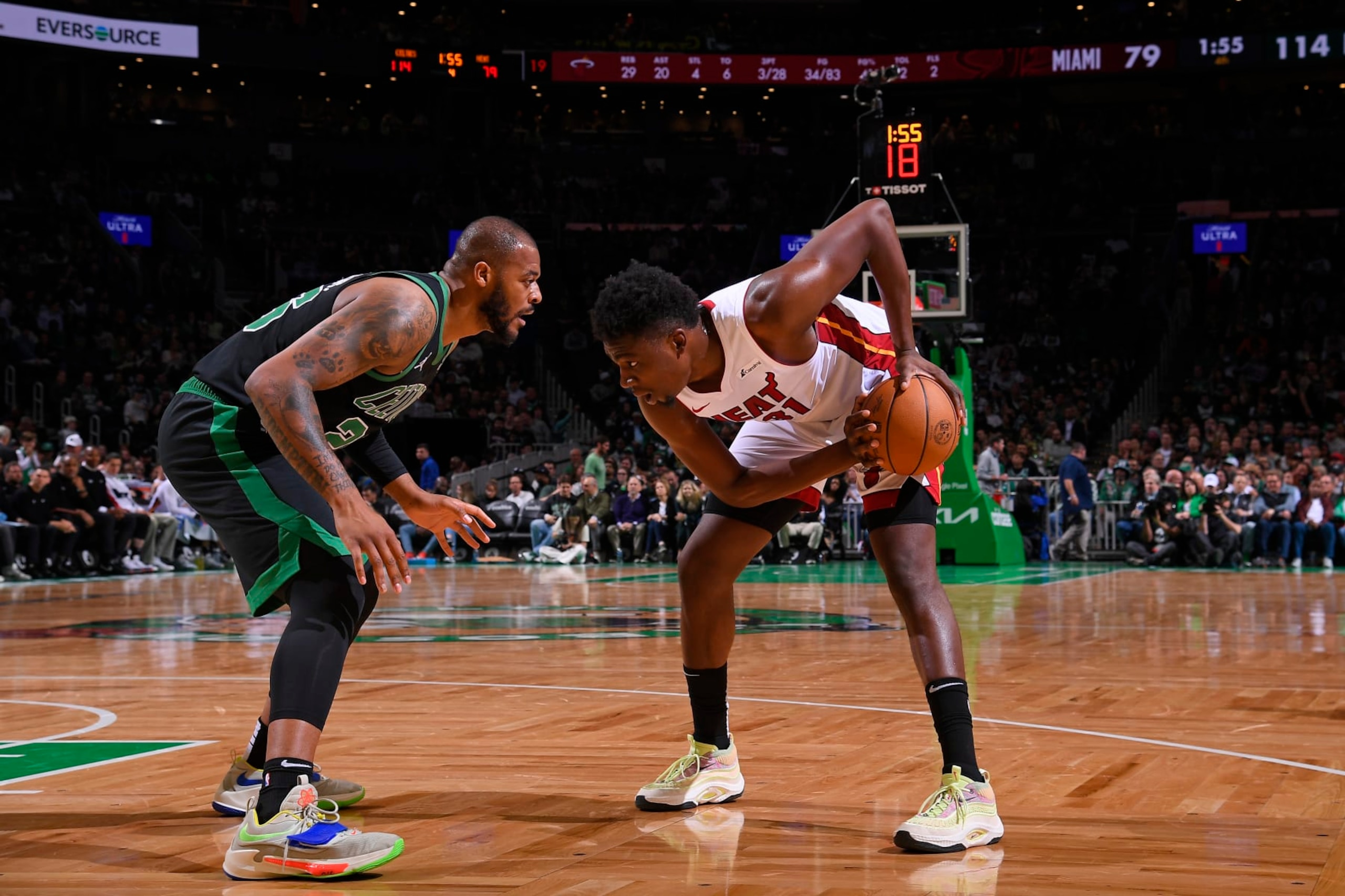 BOSTON, MA - MAY 1: Thomas Bryant #31 of the Miami Heat looks to pass the ball during the game against the Boston Celtics during Round 1 Game 5 of the 2024 NBA Playoffs on May 1, 2024 at the TD Garden in Boston, Massachusetts. NOTE TO USER: User expressly acknowledges and agrees that, by downloading and or using this photograph, User is consenting to the terms and conditions of the Getty Images License Agreement. Mandatory Copyright Notice: Copyright 2024 NBAE  (Photo by Brian Babineau/NBAE via Getty Images)