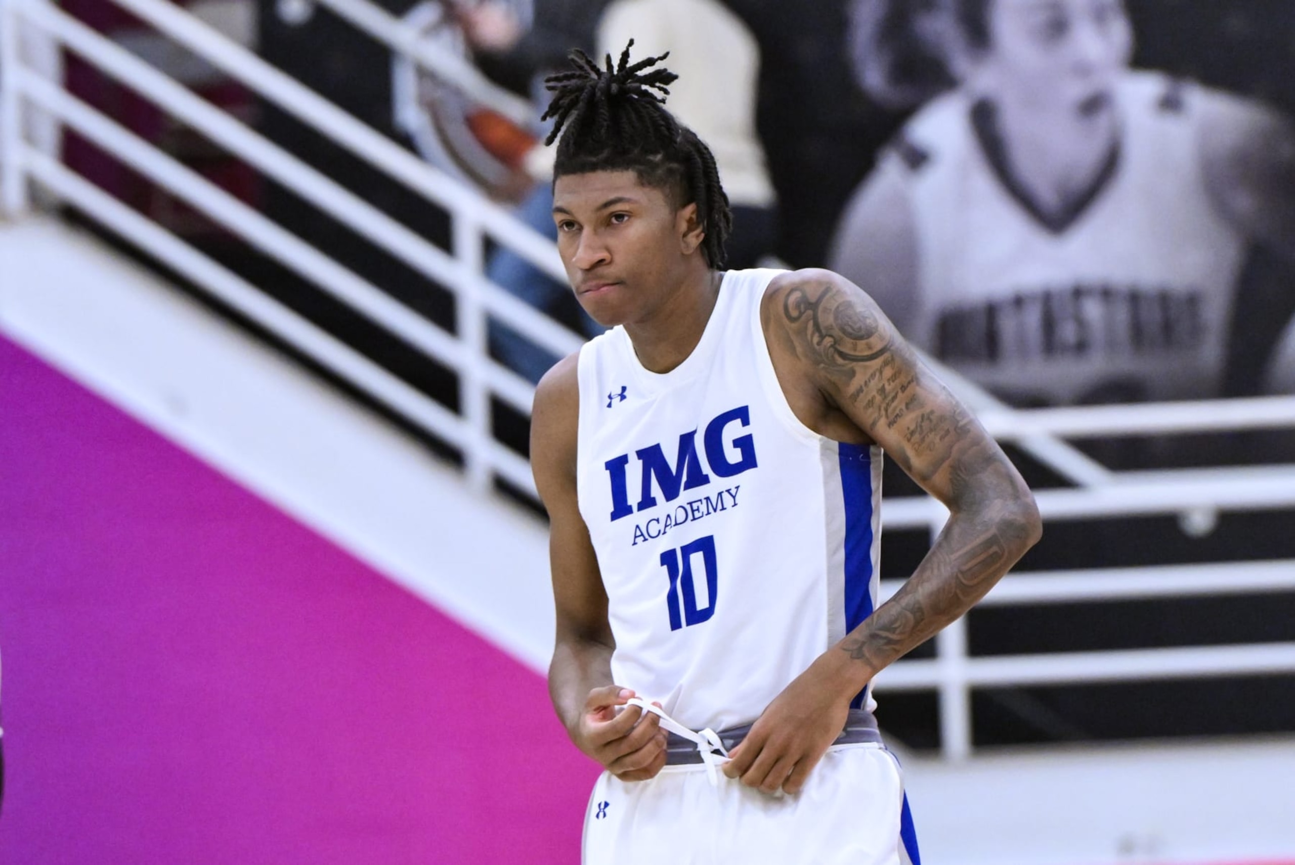 SPRINGFIELD, MA - JANUARY 14: Donnie Freeman of IMG (10) during the first half of the Spalding Hoophall Classic high school basketball game between Sunrise Christian Academy and IMG Academy on January 14, 2024 at Blake Arena in Springfield, MA (Photo by John Jones/Icon Sportswire via Getty Images) SPRINGFIELD, MA - JANUARY 14: Donnie Freeman of IMG (10) during the first half of the Spalding Hoophall Classic high school basketball game between Sunrise Christian Academy and IMG Academy on January 14, 2024 at Blake Arena in Springfield, MA (Photo by John Jones/Icon Sportswire via Getty Images)