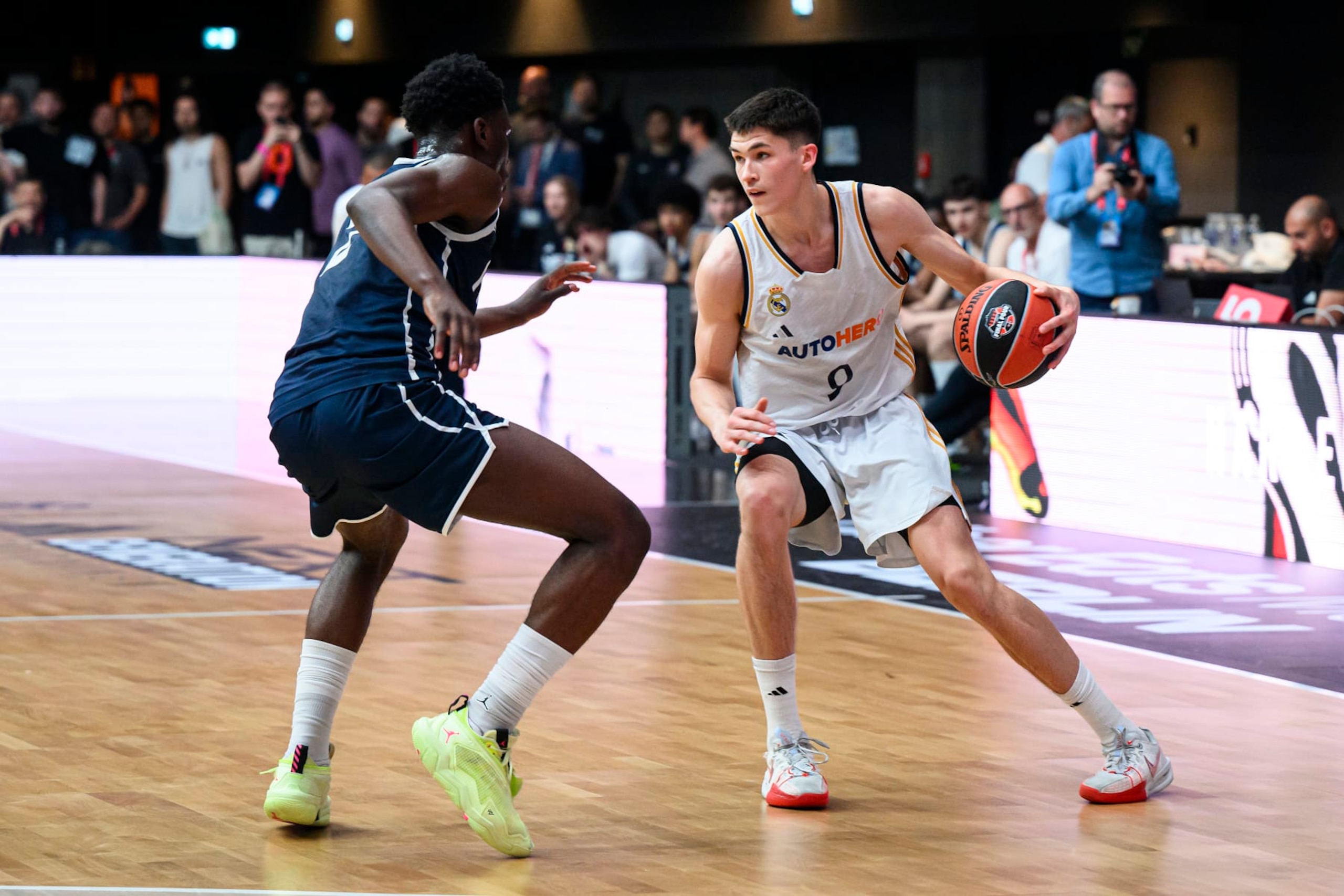 BERLIN, GERMANY - MAY 26: Egor Demin, #9 of U18 Real Madrid in action during U18 Real Madrid vs U18 PFBB Insep Paris during the EB Adidas Next Generation Tournament Championship Game at Uber Eats Music Hall on May 26, 2024 in Berlin, Germany. (Photo by David Grau/Euroleague Basketball via Getty Images) BERLIN, GERMANY - MAY 26: Egor Demin, #9 of U18 Real Madrid in action during U18 Real Madrid vs U18 PFBB Insep Paris during the EB Adidas Next Generation Tournament Championship Game at Uber Eats Music Hall on May 26, 2024 in Berlin, Germany. (Photo by David Grau/Euroleague Basketball via Getty Images)