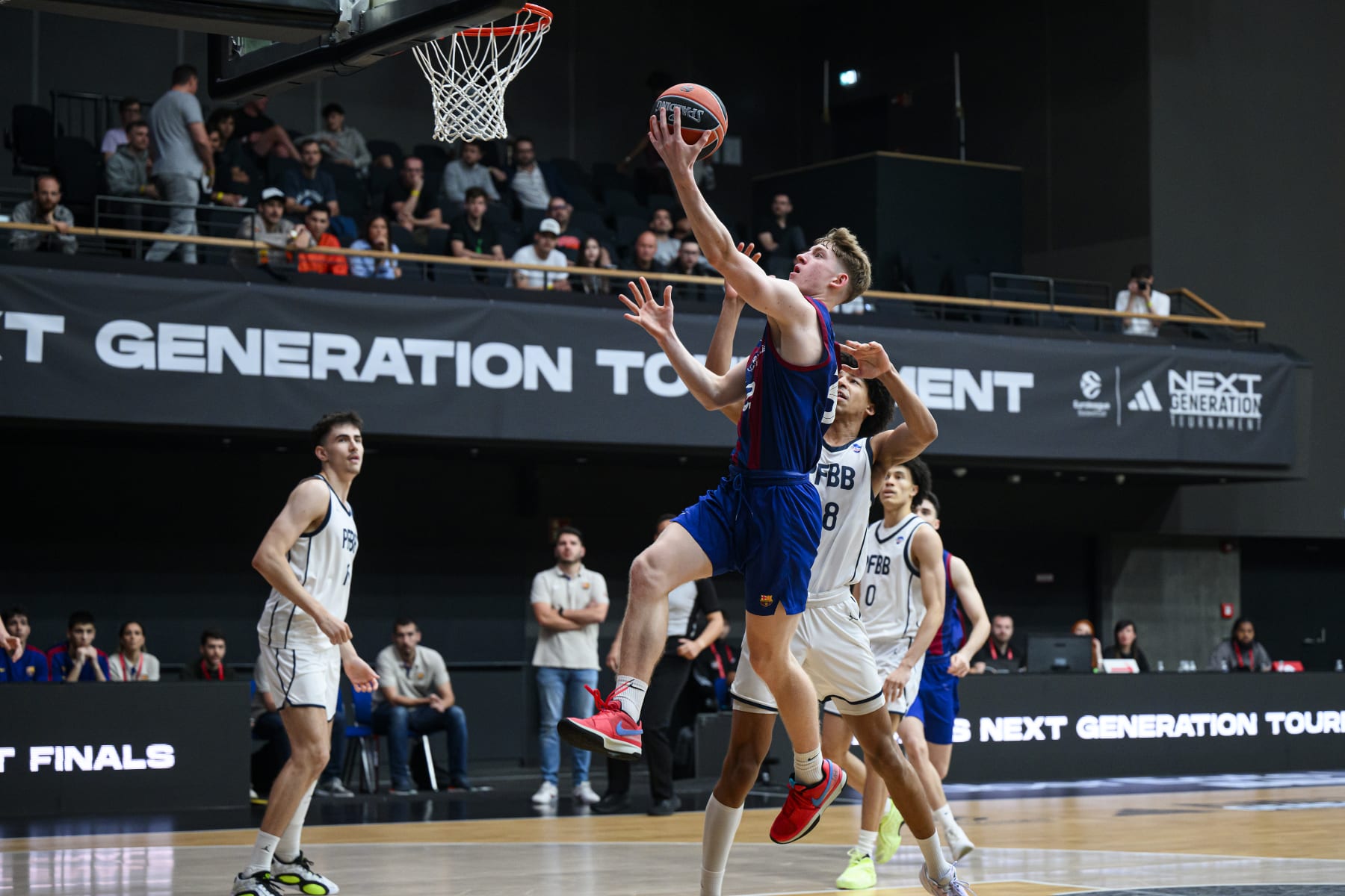 BERLIN, GERMANY - MAY 25: Kasparas Jakucionis, #32 of U18 FC Barcelona in action during U18 PFBB INSEP Paris v U18 FC Barcelona during the EB Adidas Next Generation Tournament at Uber Eats Music Hall on May 25, 2024 in Berlin, Germany. (Photo by David Grau/Euroleague Basketball via Getty Images)