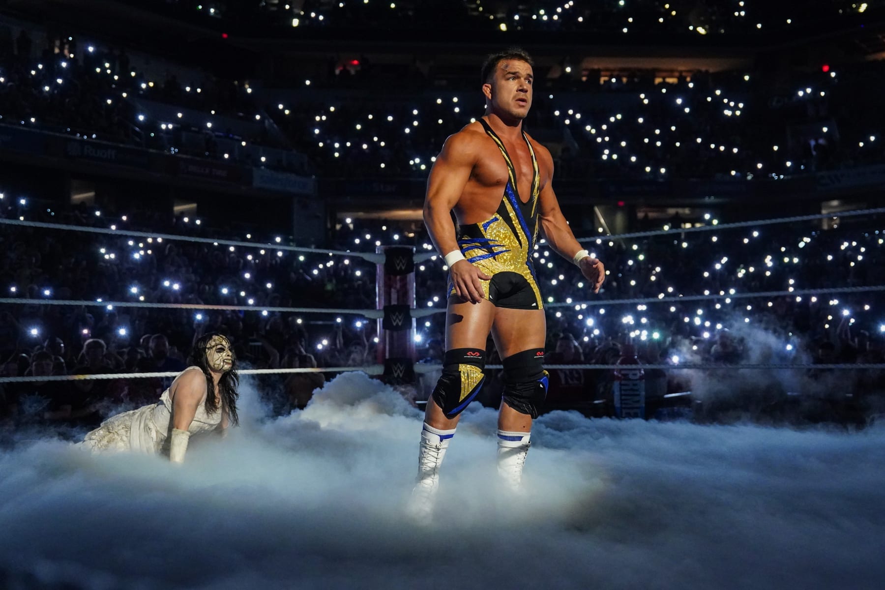 INDIANAPOLIS, INDIANA - JUNE 24: Nikki Cross interrupts Chad Gable during Monday Night RAW at Gainbridge Fieldhouse on June 24, 2024 in Indianapolis, Indiana. (Photo by WWE/Getty Images)