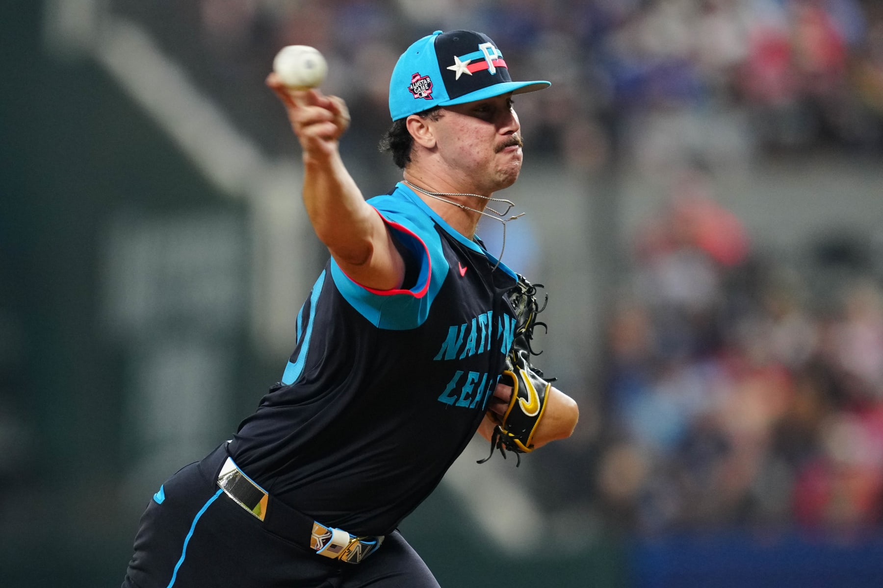ARLINGTON, TX - JULY 16:  Paul Skenes #30 of the Pittsburgh Pirates pitches during the 94th MLB All-Star Game presented by Mastercard at Globe Life Field on Tuesday, July 16, 2024 in Arlington, Texas. (Photo by Mary DeCicco/MLB Photos via Getty Images)