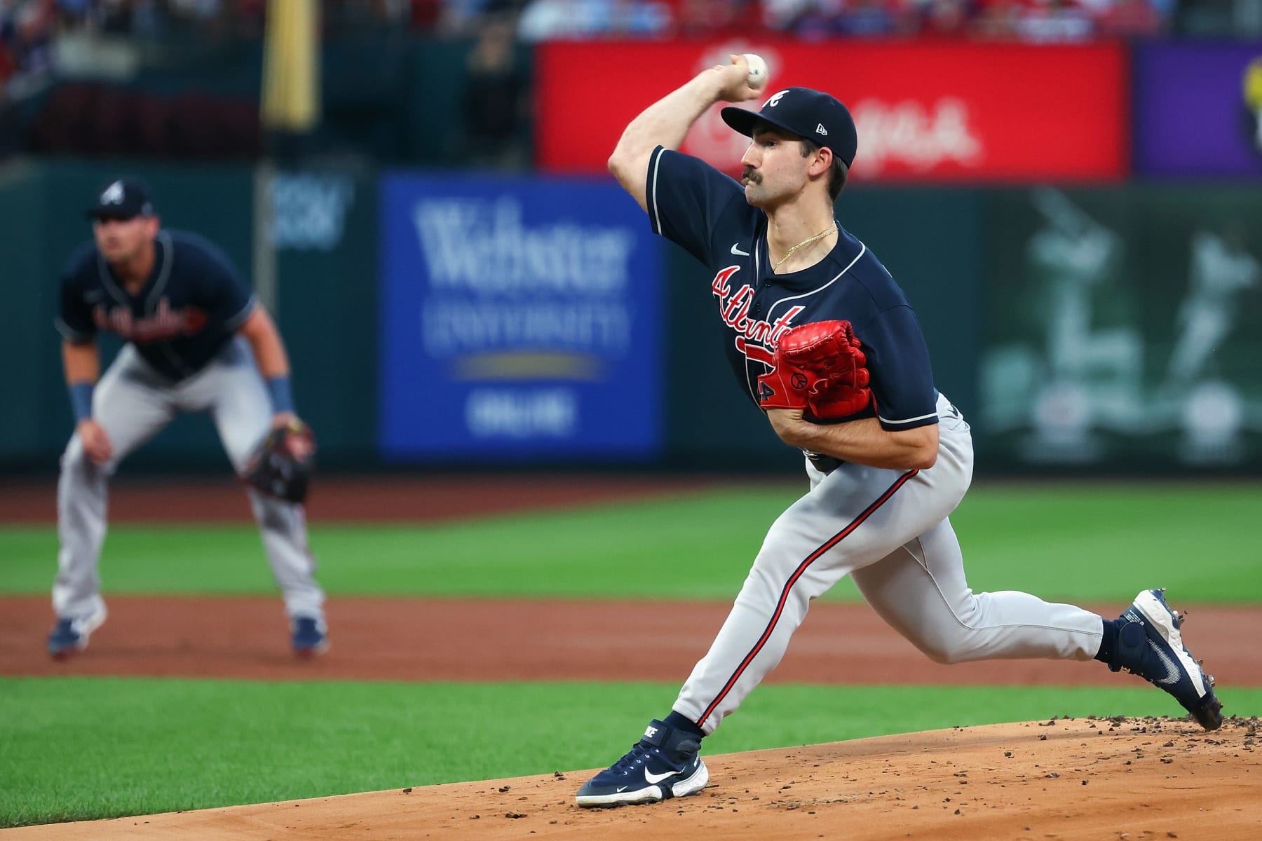 ST LOUIS, MO - AUGUST 26: Spencer Strider #65 of the Atlanta Braves delivers a pitch against the St. Louis Cardinals in the first inning at Busch Stadium on August 26, 2022 in St Louis, Missouri. (Photo by Dilip Vishwanat/Getty Images)