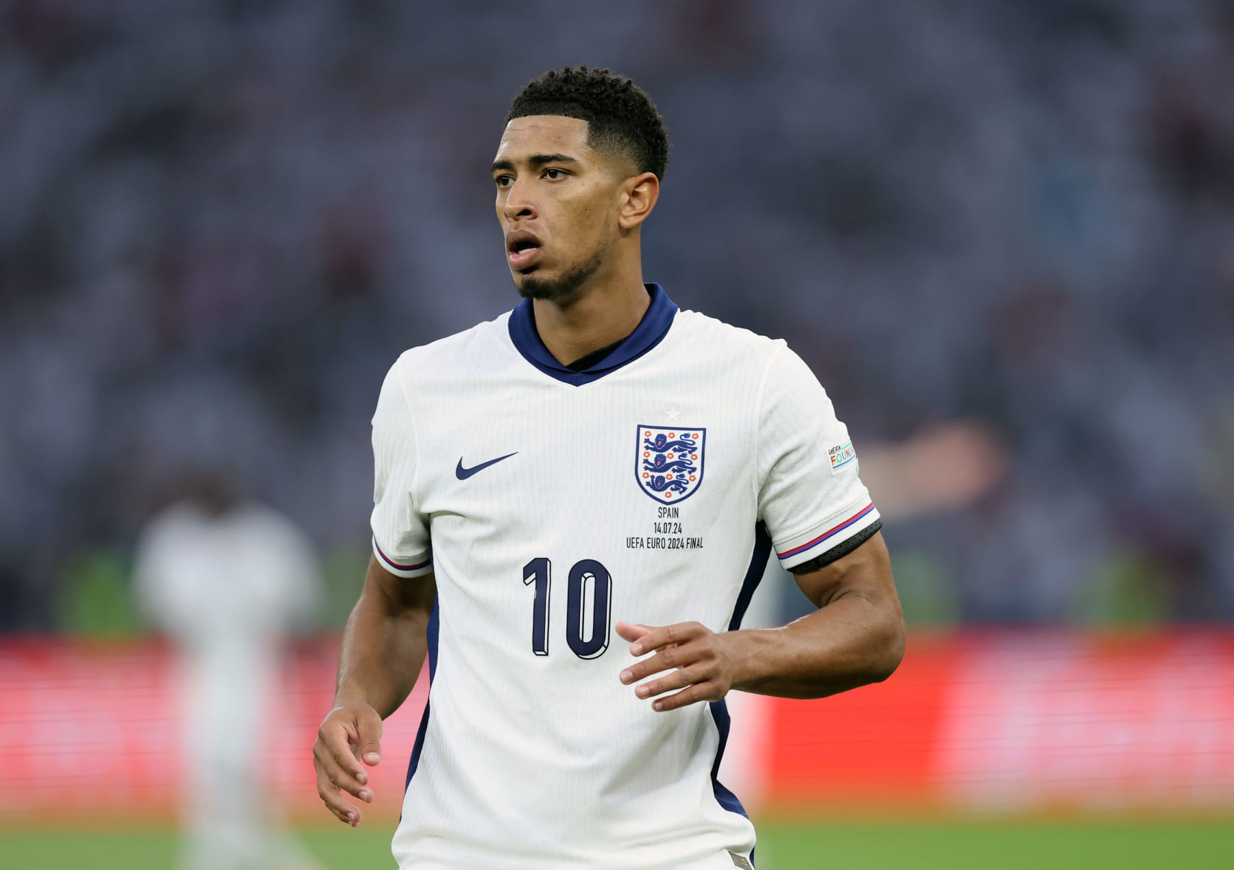 BERLIN, GERMANY - JULY 14: Jude Bellingham of England during the UEFA EURO 2024 final match between Spain and England at Olympiastadion on July 14, 2024 in Berlin, Germany. (Photo by Catherine Ivill - AMA/Getty Images)