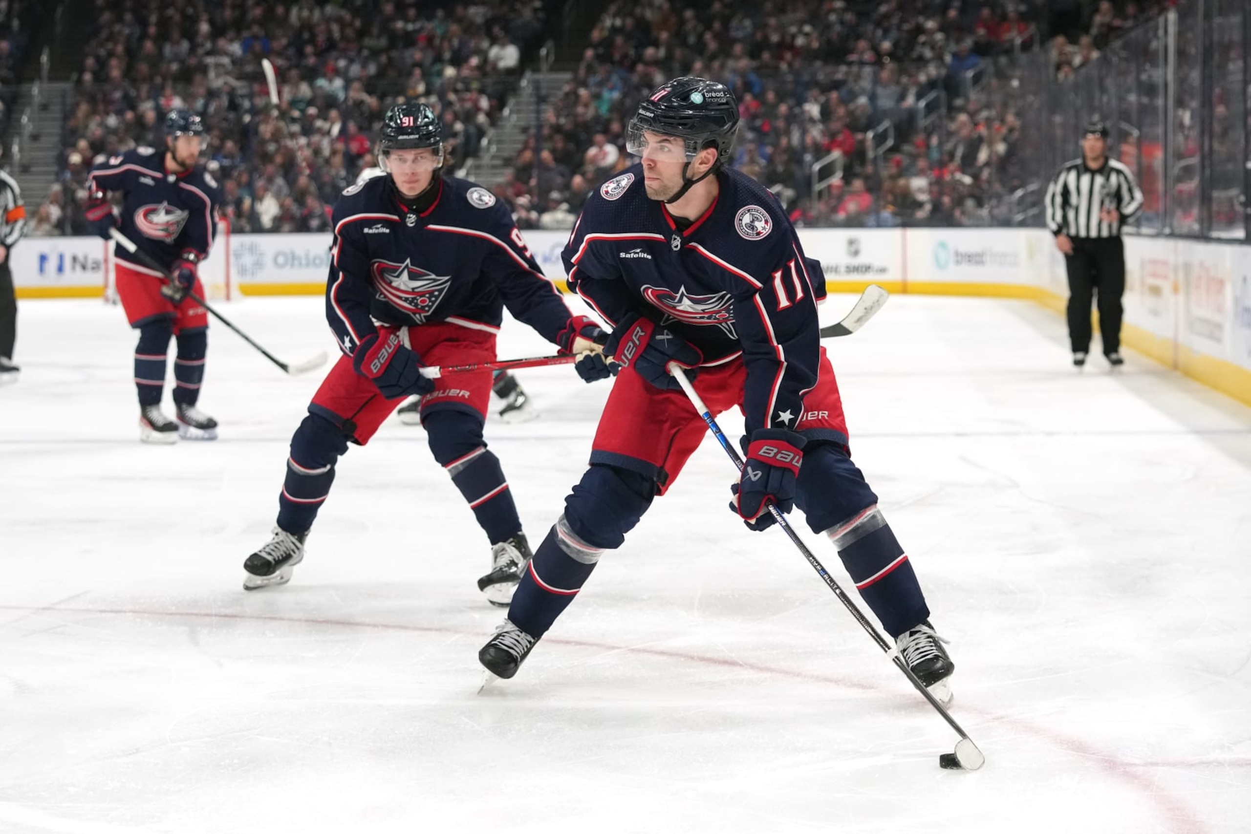 COLUMBUS, OHIO - JANUARY 13: Adam Fantilli #11 of the Columbus Blue Jackets skates with the puck during the second period against the Seattle Kraken at Nationwide Arena on January 13, 2024 in Columbus, Ohio. (Photo by Jason Mowry/Getty Images) COLUMBUS, OHIO - JANUARY 13: Adam Fantilli #11 of the Columbus Blue Jackets skates with the puck during the second period against the Seattle Kraken at Nationwide Arena on January 13, 2024 in Columbus, Ohio. (Photo by Jason Mowry/Getty Images)