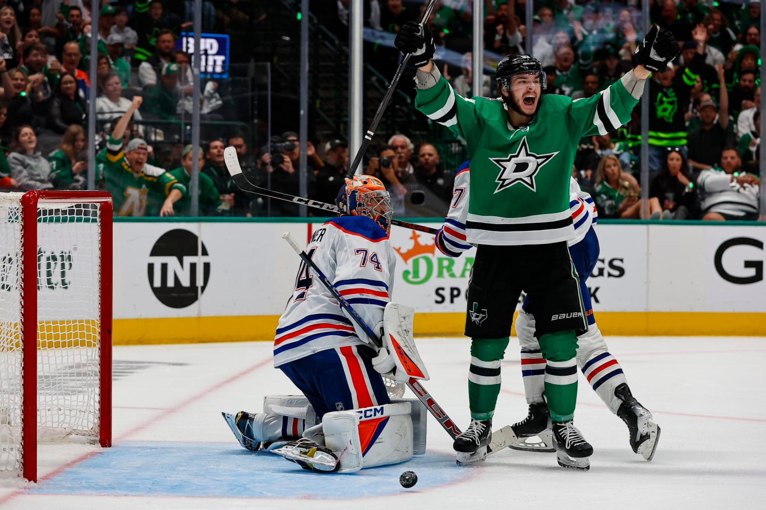 DALLAS, TX - MAY 31: Dallas Stars center Wyatt Johnston (53) celebrates scoring a goal during game 5 of the Western Conference Final between the Dallas Stars and the Edmonton Oilers on May 31, 2024 at American Airlines Center in Dallas, Texas. (Photo by Matthew Pearce/Icon Sportswire via Getty Images) DALLAS, TX - MAY 31: Dallas Stars center Wyatt Johnston (53) celebrates scoring a goal during game 5 of the Western Conference Final between the Dallas Stars and the Edmonton Oilers on May 31, 2024 at American Airlines Center in Dallas, Texas. (Photo by Matthew Pearce/Icon Sportswire via Getty Images)