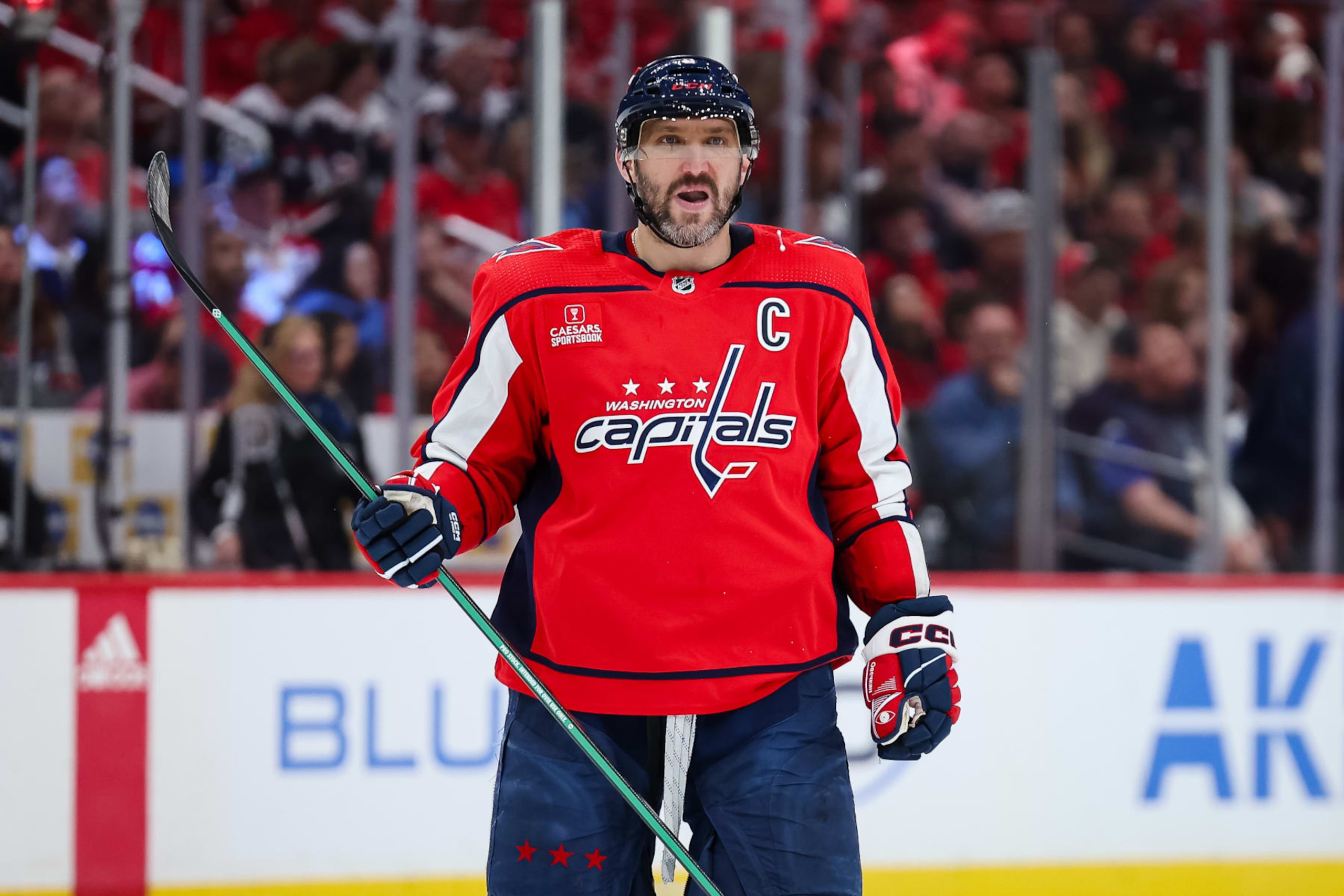 WASHINGTON, DC - APRIL 28: Alex Ovechkin #8 of the Washington Capitals looks on during the second period in Game Four of the First Round of the 2024 Stanley Cup Playoffs against the New York Rangers at Capital One Arena on April 28, 2024 in Washington, DC. (Photo by Scott Taetsch/Getty Images) WASHINGTON, DC - APRIL 28: Alex Ovechkin #8 of the Washington Capitals looks on during the second period in Game Four of the First Round of the 2024 Stanley Cup Playoffs against the New York Rangers at Capital One Arena on April 28, 2024 in Washington, DC. (Photo by Scott Taetsch/Getty Images)