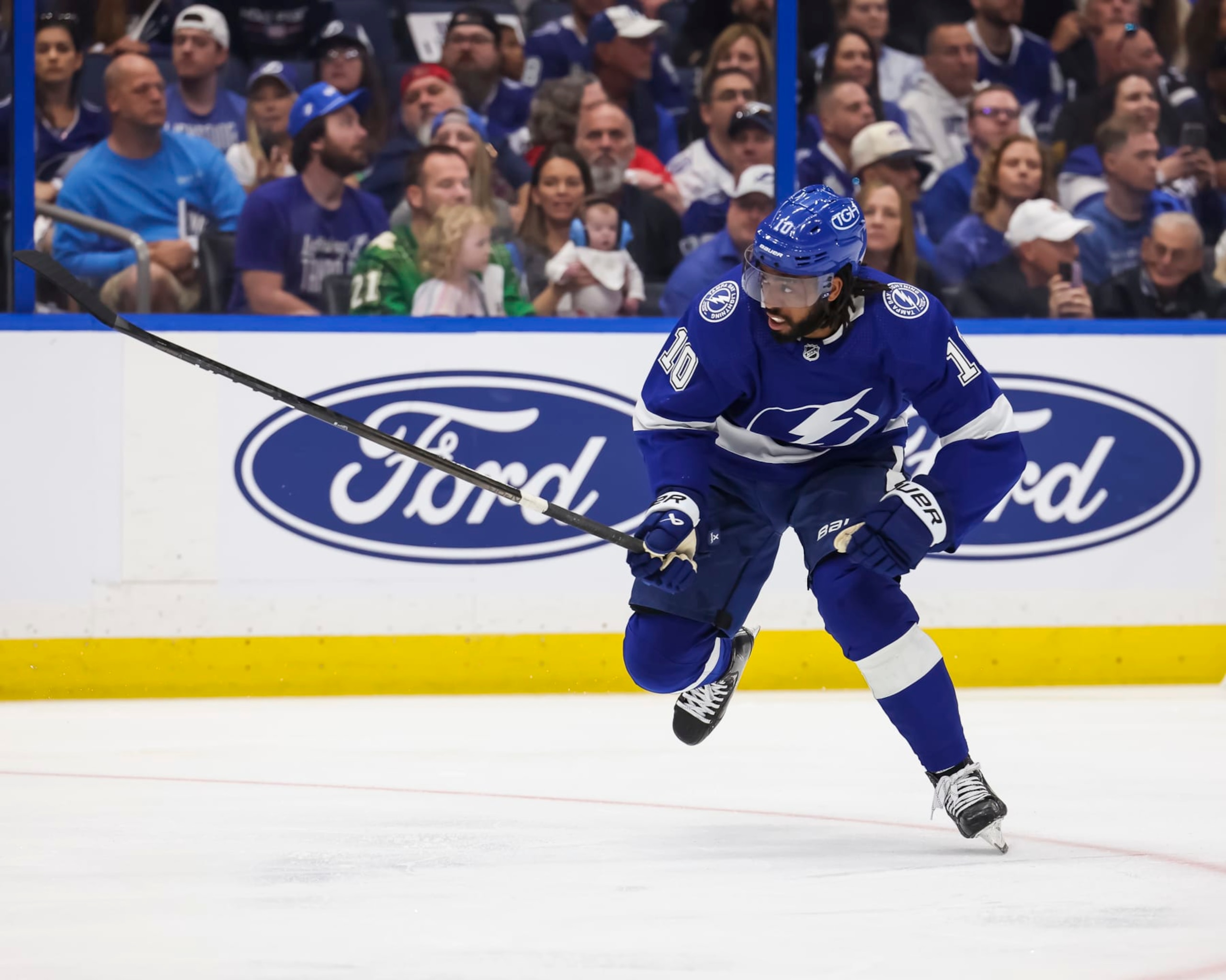 TAMPA, FL - APRIL 27: Anthony Duclair #10 of the Tampa Bay Lightning skates against the Florida Panthers in Game Four of the First Round of the 2024 Stanley Cup Playoffs at Amalie Arena on April 27, 2024 in Tampa, Florida. (Photo by Mark LoMoglio/NHLI via Getty Images) TAMPA, FL - APRIL 27: Anthony Duclair #10 of the Tampa Bay Lightning skates against the Florida Panthers in Game Four of the First Round of the 2024 Stanley Cup Playoffs at Amalie Arena on April 27, 2024 in Tampa, Florida. (Photo by Mark LoMoglio/NHLI via Getty Images)