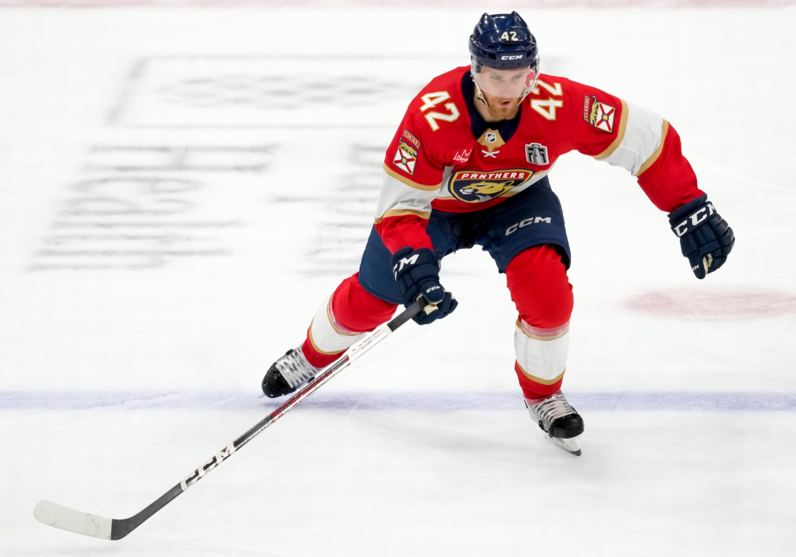 SUNRISE, FL - JUNE 24: Florida Panthers defenseman Gustav Forsling (42) skates during the NHL Stanley Cup Finals, Game 7 between the Florida Panthers and Edmonton Oilers on June 24th, 2024 at Amerant Bank Arena in Sunrise, FL. (Photo by Andrew Bershaw/Icon Sportswire via Getty Images) SUNRISE, FL - JUNE 24: Florida Panthers defenseman Gustav Forsling (42) skates during the NHL Stanley Cup Finals, Game 7 between the Florida Panthers and Edmonton Oilers on June 24th, 2024 at Amerant Bank Arena in Sunrise, FL. (Photo by Andrew Bershaw/Icon Sportswire via Getty Images)