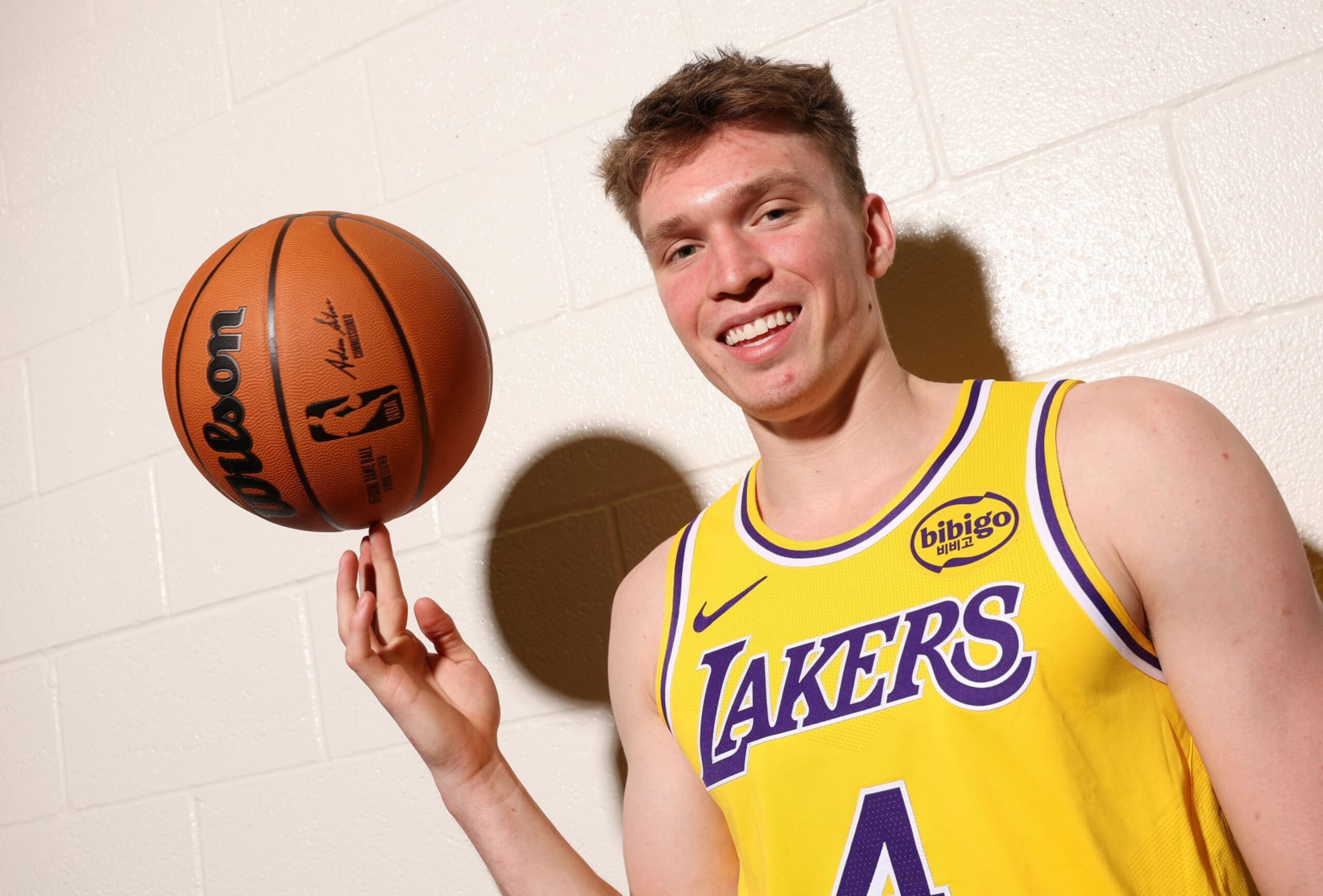 LAS VEGAS, NEVADA - JULY 16: Dalton Knecht #3 of the Los Angeles Lakers poses for a portrait during the 2024 NBA Rookie Photo Shoot at UNLV on July 16, 2024 in Las Vegas, Nevada.  (Photo by Monica Schipper/Getty Images)