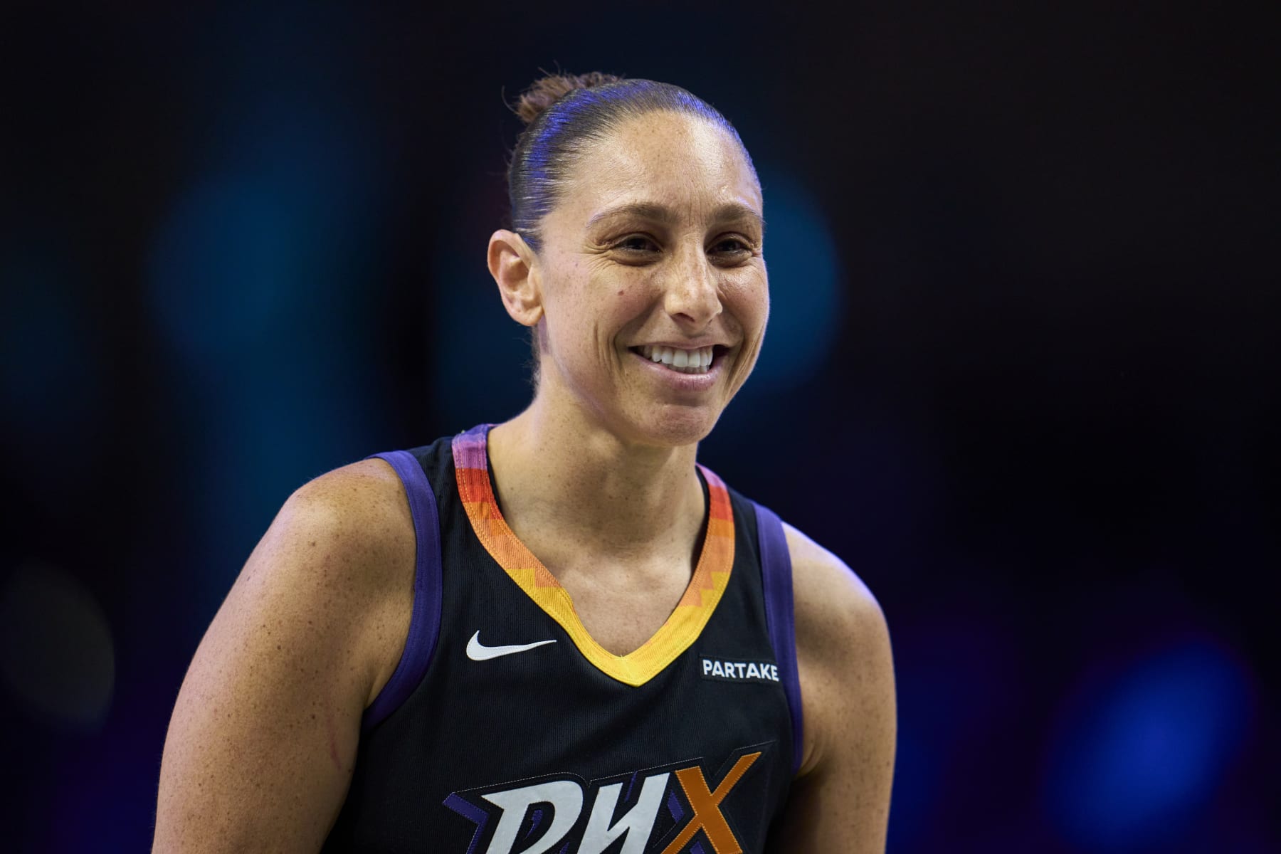 ARLINGTON, TEXAS - JULY 03: Diana Taurasi #3 of the Phoenix Mercury reacts after a play against the Dallas Wings at the College Park Center on July 3, 2024 in Arlington, Texas. NOTE TO USER: User expressly acknowledges and agrees that, by downloading and or using this photograph, User is consenting to the terms and conditions of the Getty Images License Agreement.  (Photo by Cooper Neill/Getty Images)