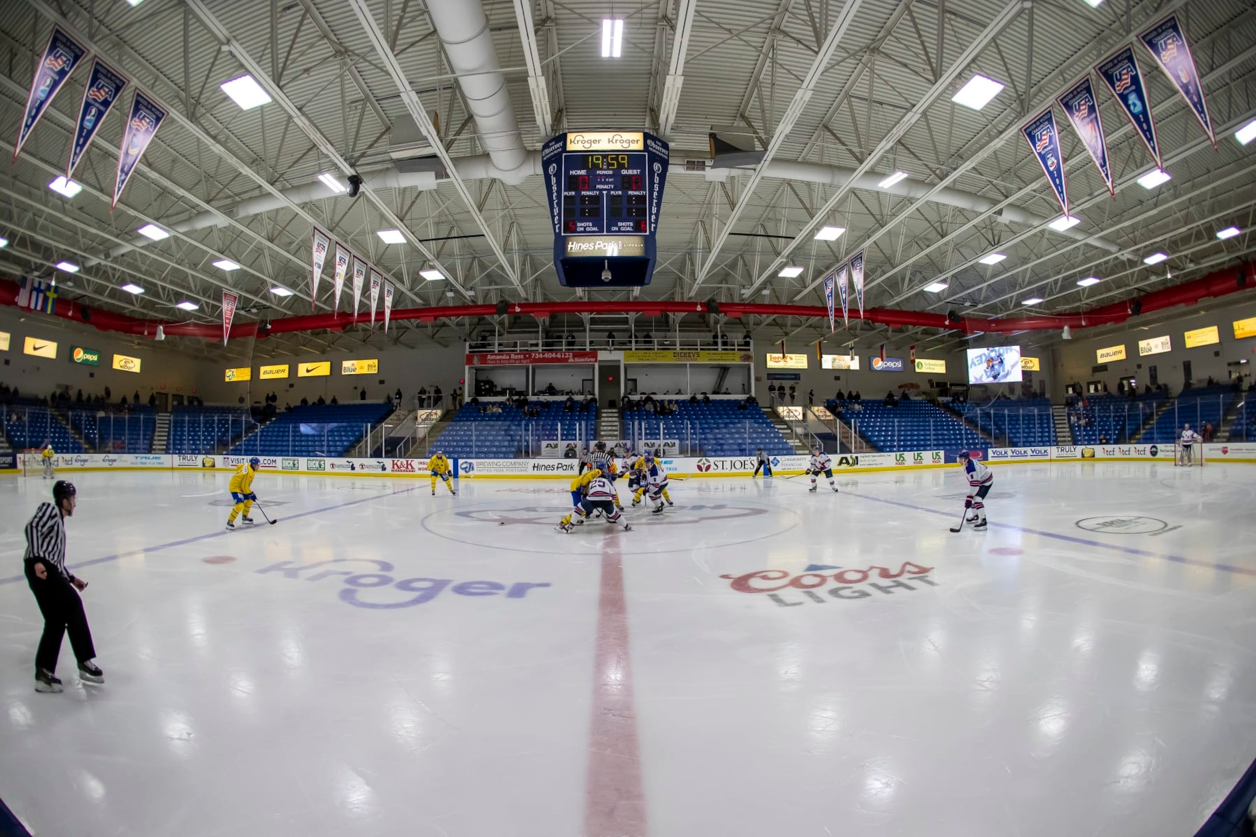 PLYMOUTH, MI - JULY 27  Team USA-White starts the second period against Team Sweden during the World Junior Summer Showcase game one at USA Hockey Arena on July 27, 2021 in Plymouth, Michigan. (Photo by Dave Reginek/Getty Images)