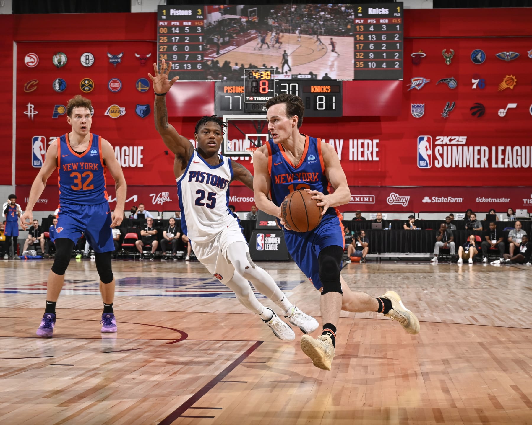 LAS VEGAS, NV - JULY 19:  Tyler Kolek #13 of the New York Knicks goes to the basket during the game on July 19, 2024 at the Cox Pavilion in Las Vegas, Nevada. NOTE TO USER: User expressly acknowledges and agrees that, by downloading and or using this photograph, User is consenting to the terms and conditions of the Getty Images License Agreement. Mandatory Copyright Notice: Copyright 2024 NBAE (Photo by David Dow/NBAE via Getty Images)