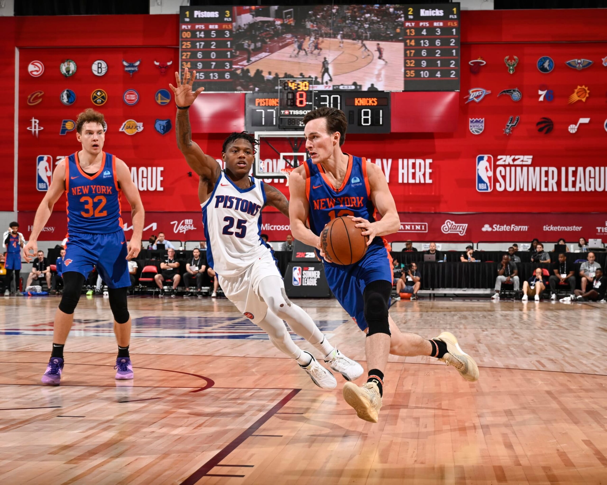 LAS VEGAS, NV - JULY 19:  Tyler Kolek #13 of the New York Knicks goes to the basket during the game on July 19, 2024 at the Cox Pavilion in Las Vegas, Nevada. NOTE TO USER: User expressly acknowledges and agrees that, by downloading and or using this photograph, User is consenting to the terms and conditions of the Getty Images License Agreement. Mandatory Copyright Notice: Copyright 2024 NBAE (Photo by David Dow/NBAE via Getty Images)