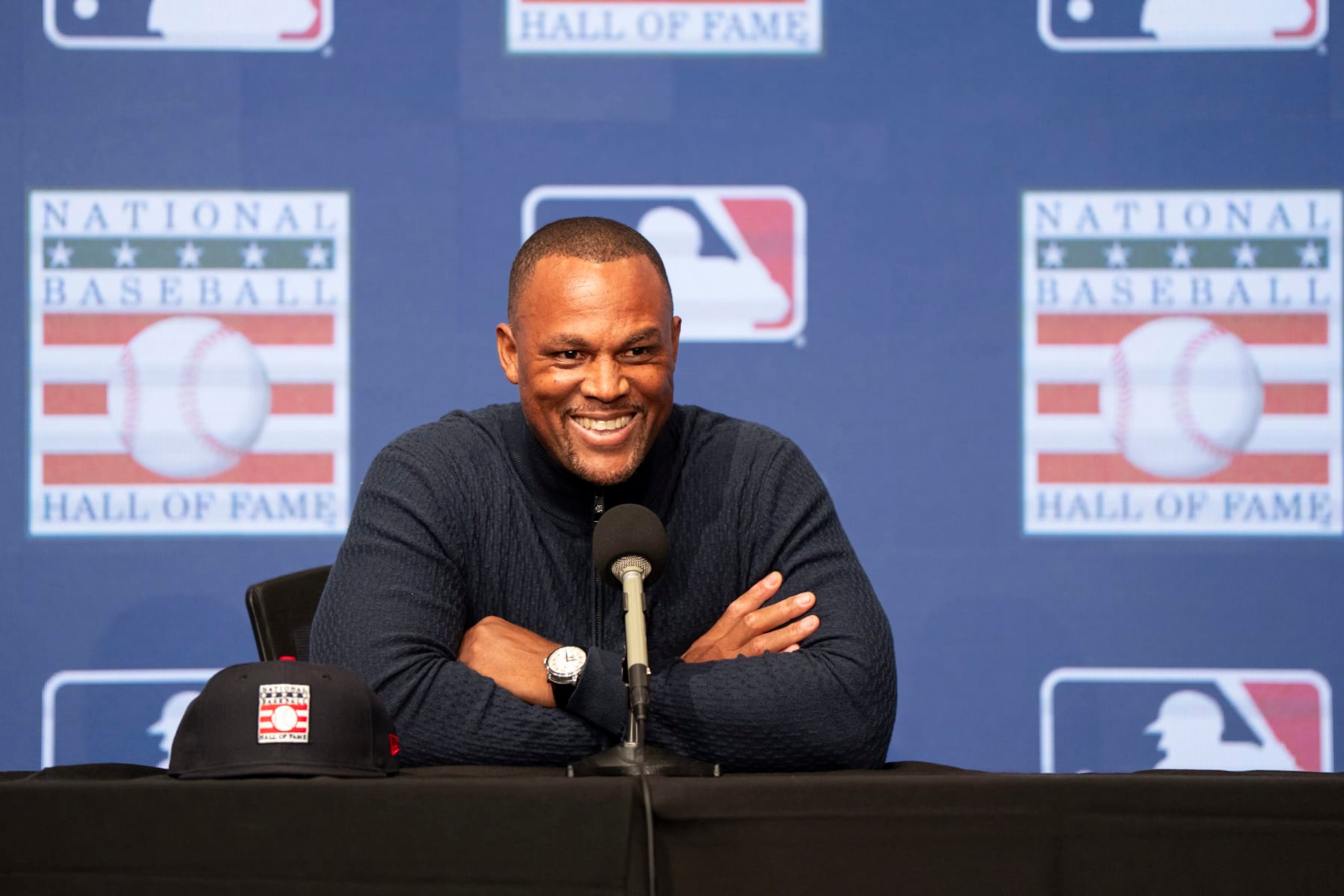 ARLINGTON, TX - JANUARY 24: Former Texas Ranger Adrián Beltré smiles during the Media Availability following his induction into the National Baseball Hall of Fame at Globe Life Field on January 24, 2024 in Arlington, Texas. (Photo by Kate Woolson/Texas Rangers/Getty Images)