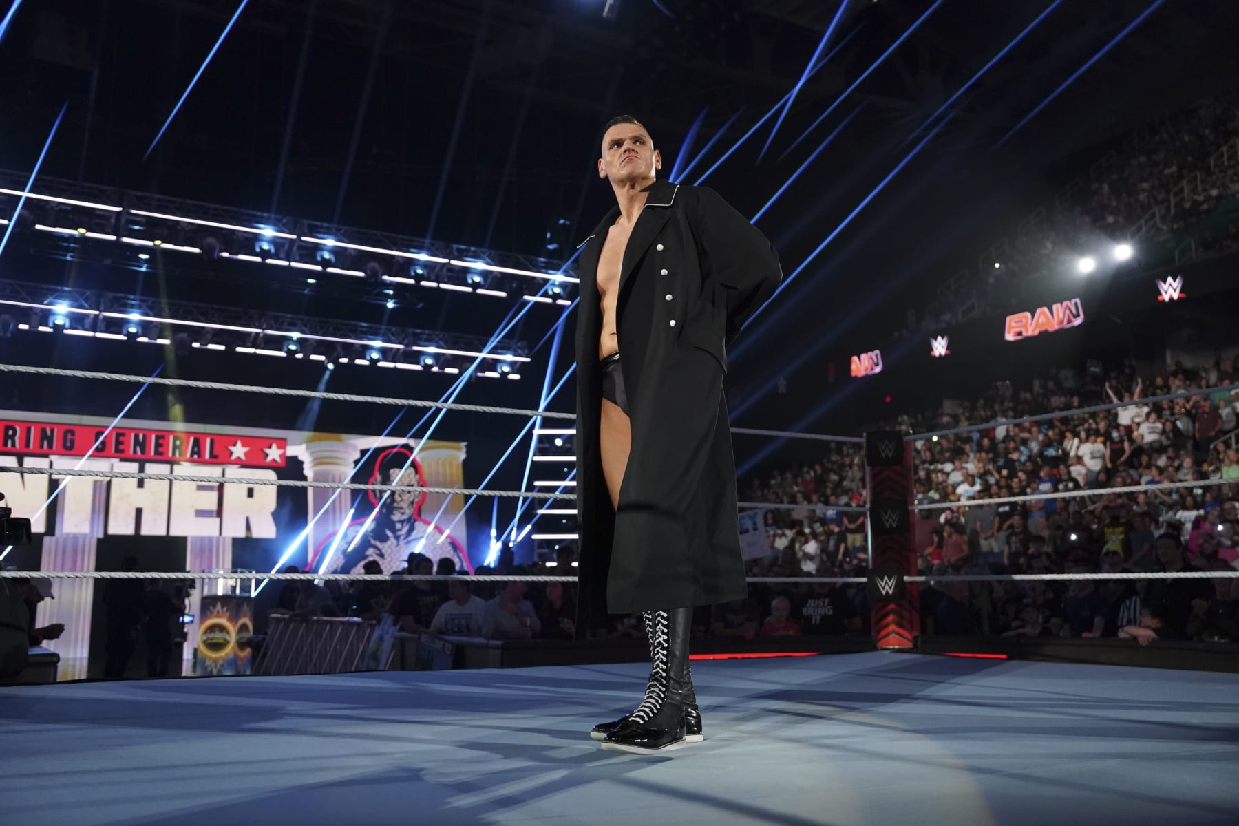 GREENSBORO, NORTH CAROLINA - MAY 20: GUNTHER enters the arena during Monday Night Raw at Greensboro Coliseum Complex on May 20, 2024 in Greensboro, North Carolina. (Photo by WWE/Getty Images)