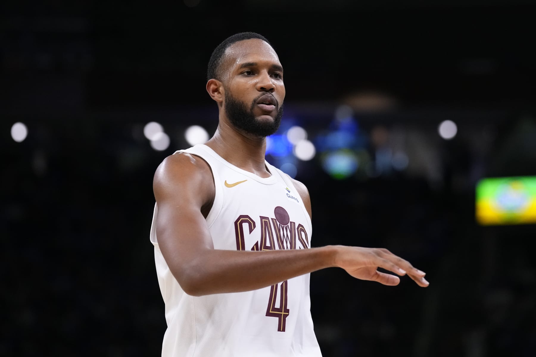 ORLANDO, FLORIDA - APRIL 25: Evan Mobley #4 of the Cleveland Cavaliers looks on against the Orlando Magic during the third quarter of game three of the Eastern Conference First Round Playoffs at Kia Center on April 25, 2024 in Orlando, Florida. NOTE TO USER: User expressly acknowledges and agrees that, by downloading and or using this photograph, User is consenting to the terms and conditions of the Getty Images License Agreement. (Photo by Rich Storry/Getty Images)