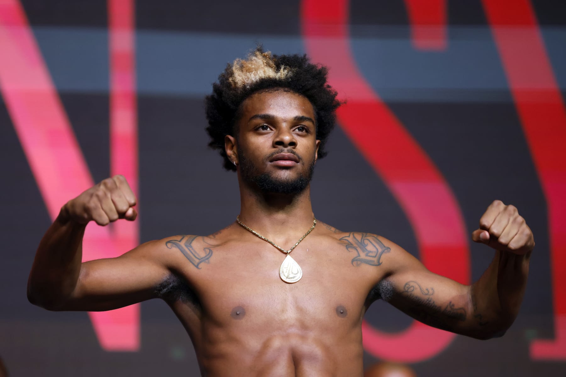 GLENDALE, ARIZONA - OCTOBER 28: Ashton Sylve poses during his official weigh in at Desert Diamond Arena on October 28, 2022 in Glendale, Arizona. (Photo by Chris Coduto/Getty Images)