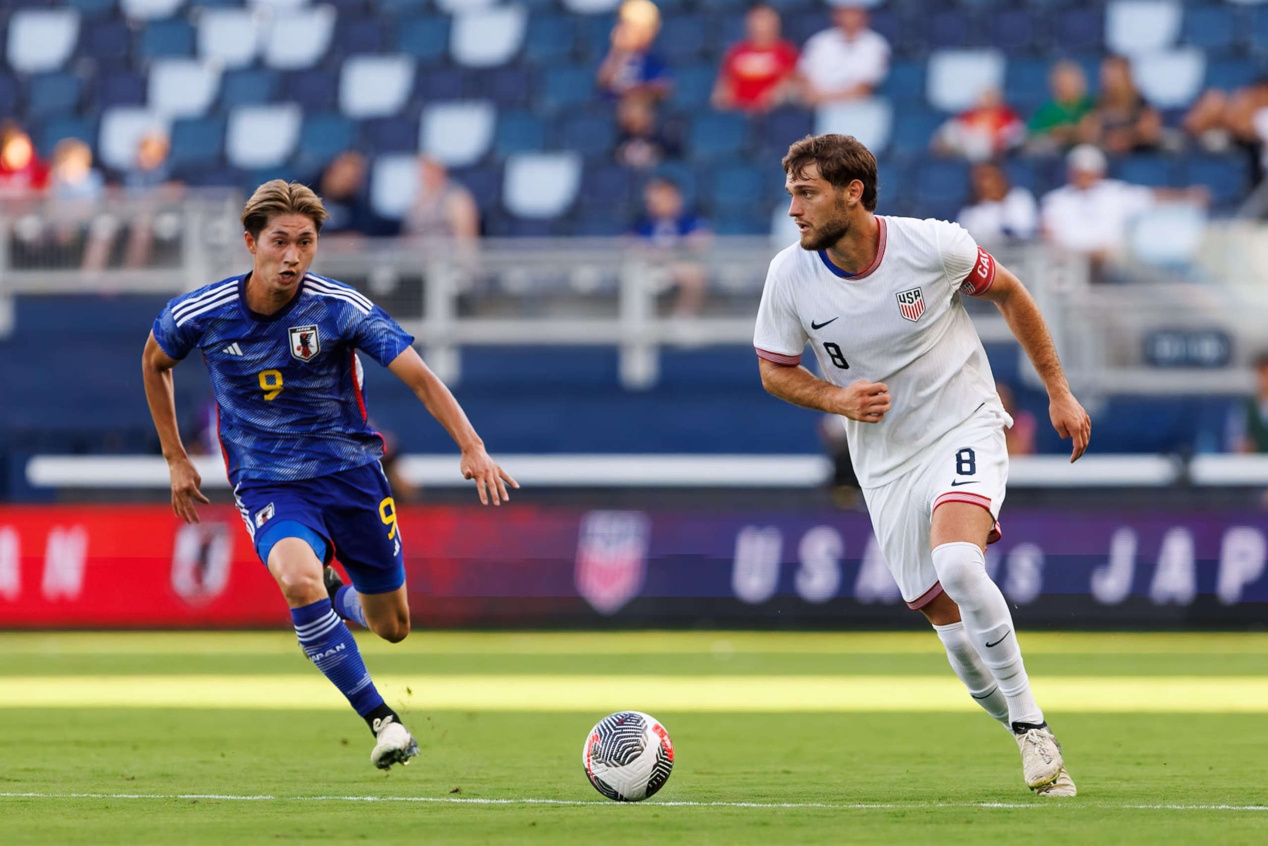 KANSAS CITY, KANSAS - JUNE 11: Tanner Tessmann #8 of the United States U23 looks for a pass during an under 23 game between Japan and USMNT at Children's Mercy Park on June 11, 2024 in Kansas City, Kansas. (Photo by Andrea Vilchez/ISI Photos/USSF/Getty Images for USSF)