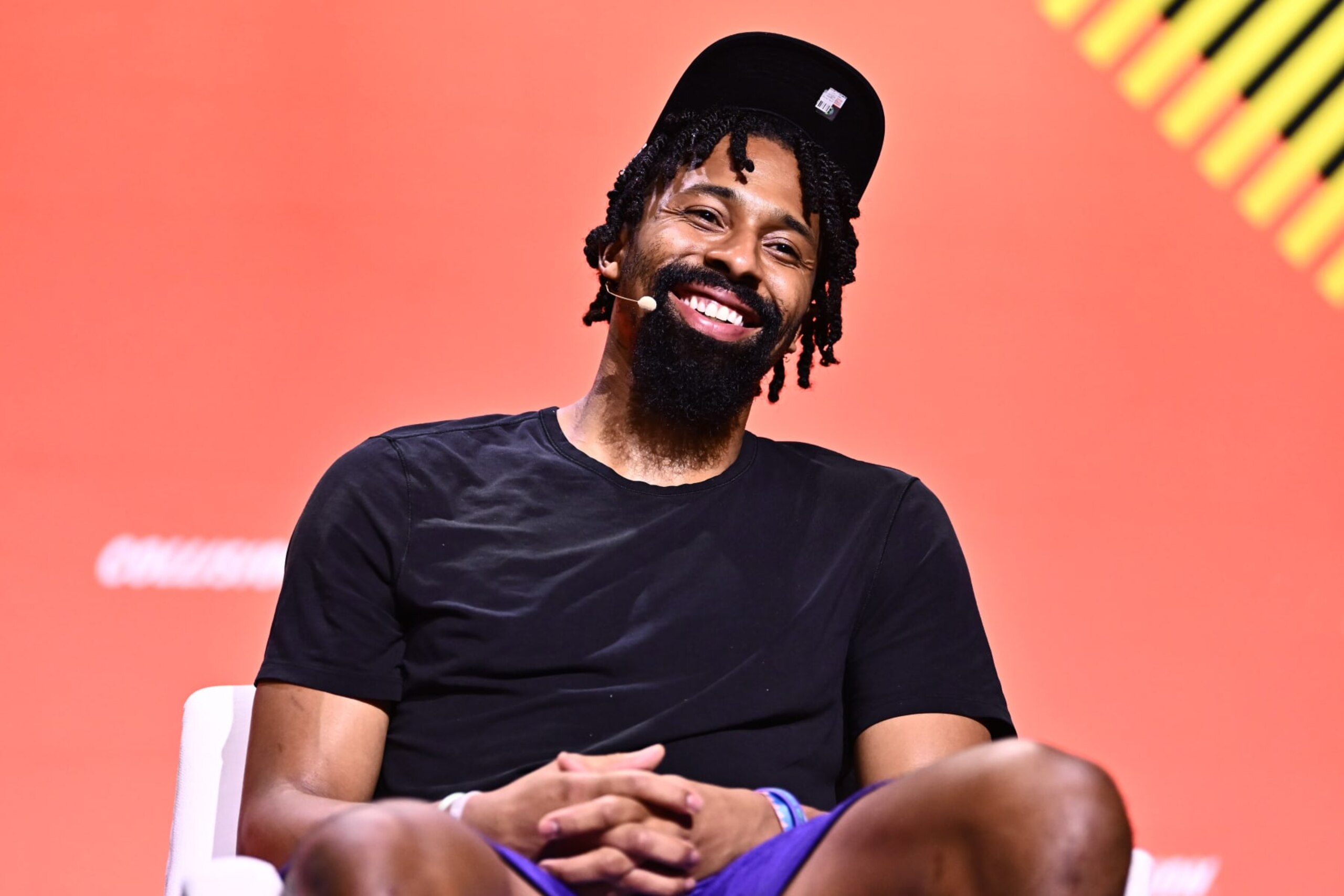 Toronto , Canada - 19 June 2024; Spencer Dinwiddie, NBA Athlete & Founder, Calaxy; on the SportsTrade Stage during day two of Collision 2024 at the Enercare Centre in Toronto, Canada. (Photo By Piaras Ó Mídheach/Sportsfile for Collision via Getty Images)