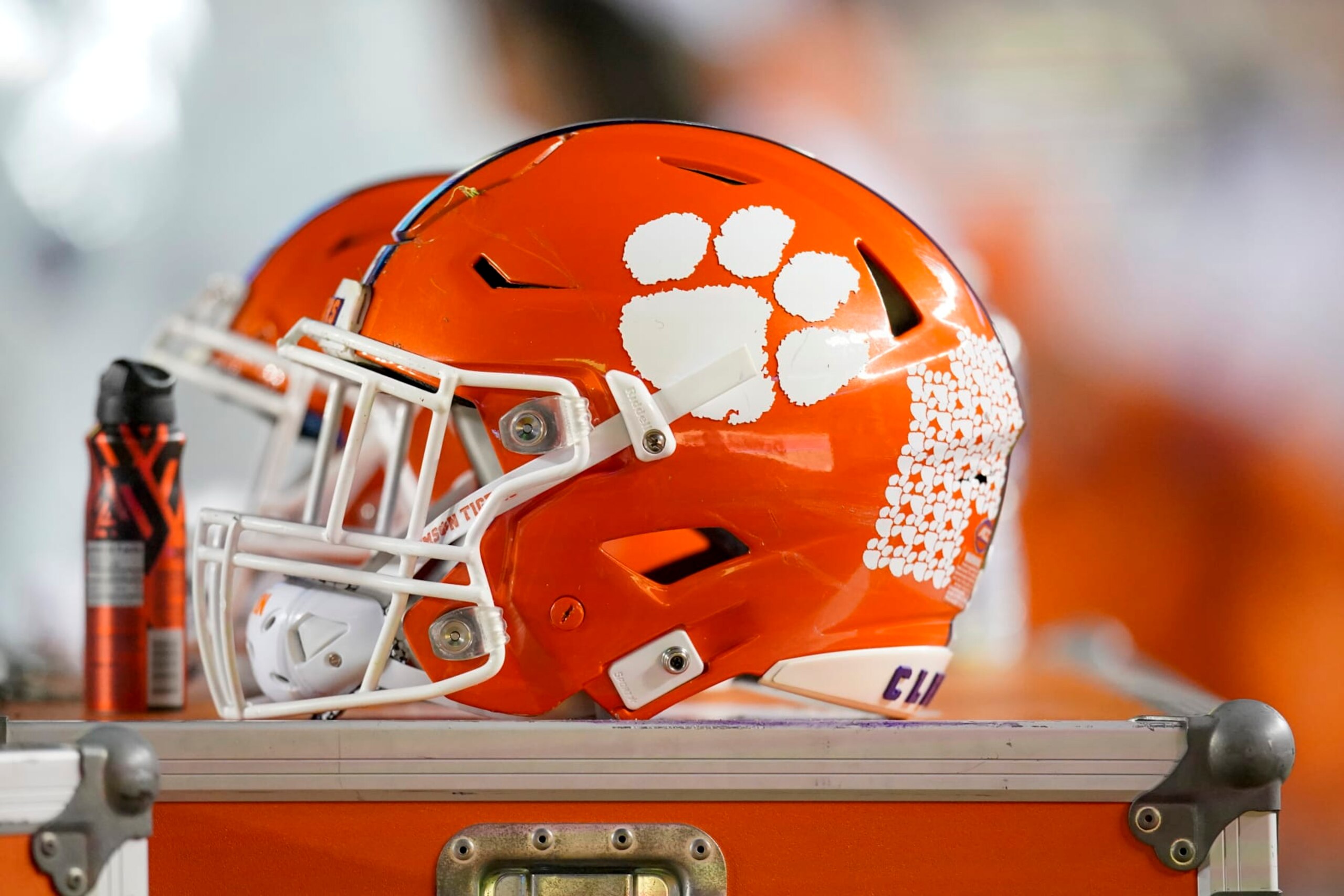 TALLAHASSEE, FL - OCTOBER 15: Clemson Tigers football helmet during the Clemson Tigers game against the Florida State Seminoles on October 15, 2022, at Doak Campbell Stadium in Tallahassee, FL. (Photo by Chris Leduc/Icon Sportswire via Getty Images)