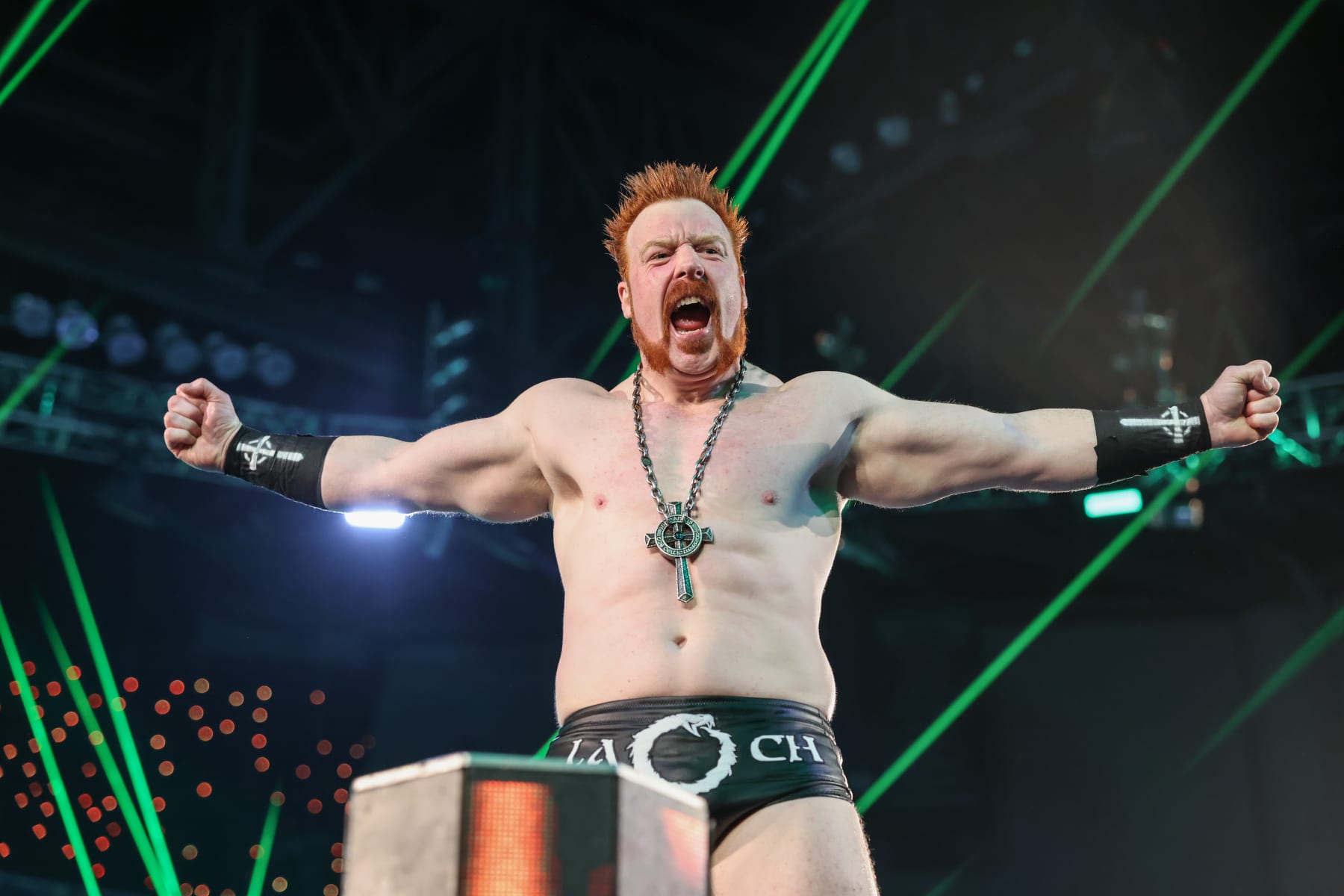 DAYTON, OHIO - JULY 15: Sheamus enters the ring during Monday Night RAW at WSU Nutter Center on July 15, 2024 in Dayton, Ohio. (Photo by WWE/Getty Images)