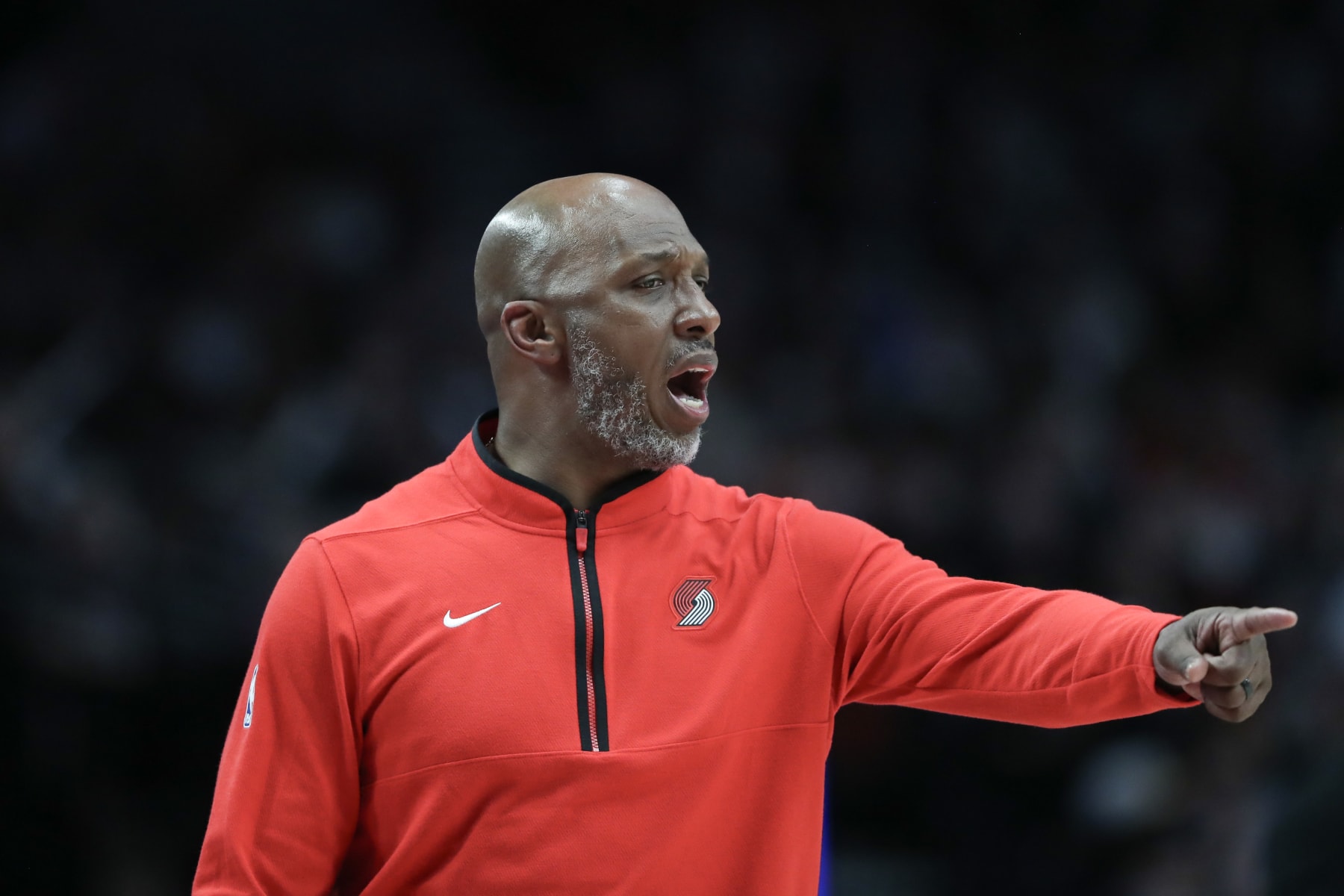 PORTLAND, OREGON - APRIL 12: Head coach Chauncey Billups of the Portland Trail Blazers calls out to players during the fourth quarter against the Houston Rockets at Moda Center on April 12, 2024 in Portland, Oregon. NOTE TO USER: User expressly acknowledges and agrees that, by downloading and or using this photograph, User is consenting to the terms and conditions of the Getty Images License Agreement. (Photo by Amanda Loman/Getty Images)