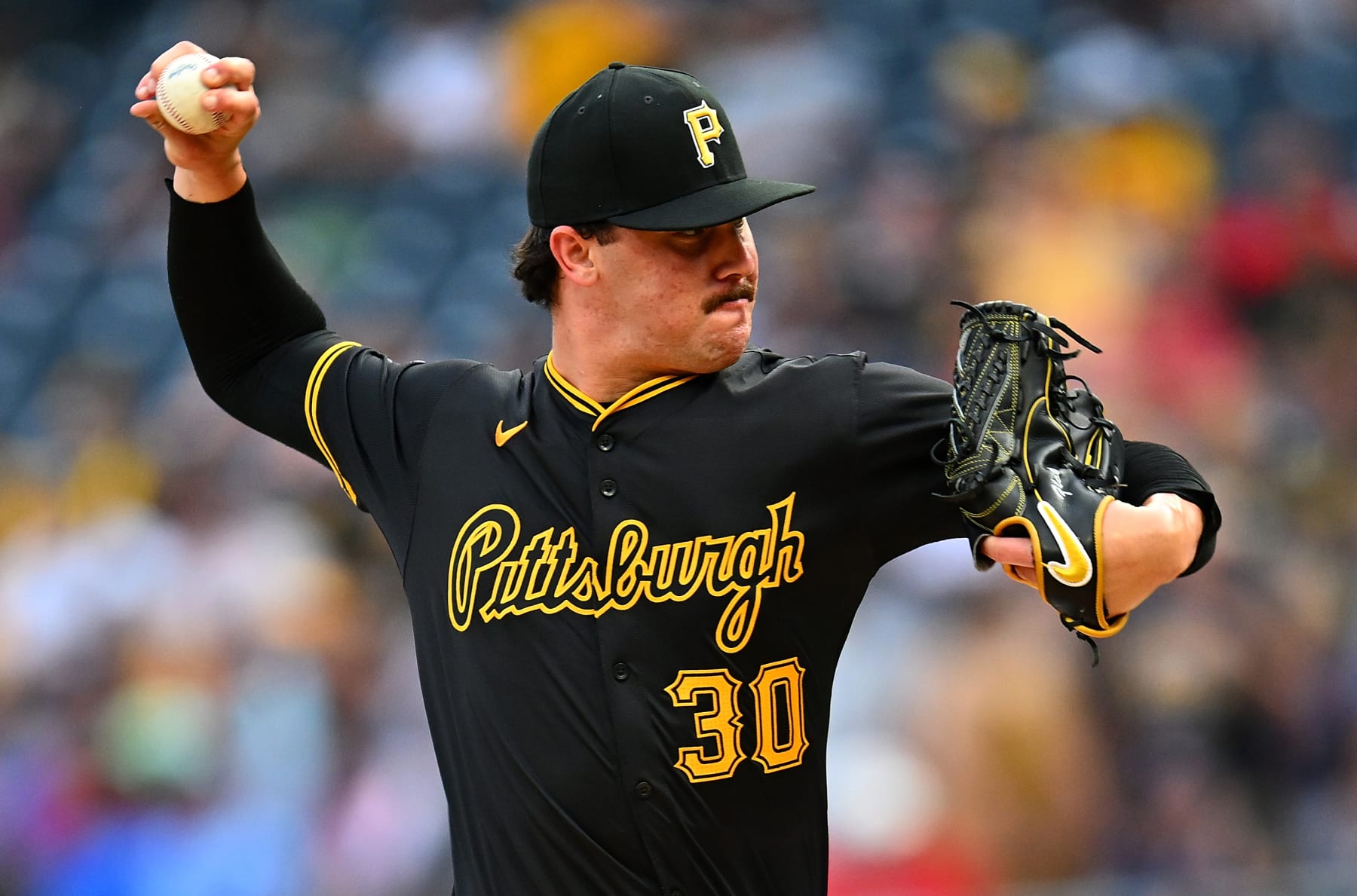 PITTSBURGH, PENNSYLVANIA - JULY 23:  Paul Skenes #30 of the Pittsburgh Pirates pitches during the first inning against the St. Louis Cardinals at PNC Park on July 23, 2024 in Pittsburgh, Pennsylvania. (Photo by Joe Sargent/Getty Images)