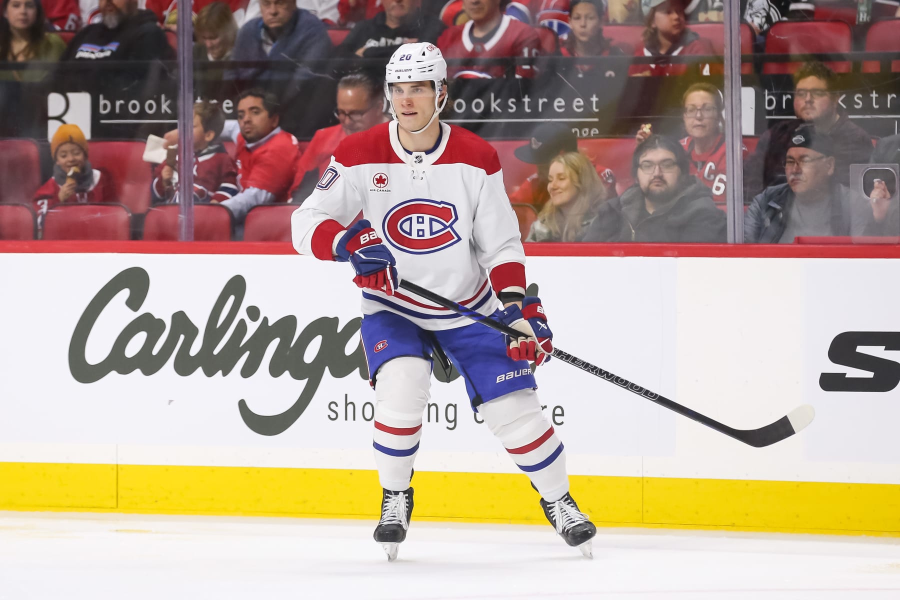 OTTAWA, CANADA - APRIL 13: Juraj Slafkovsky #20 of the Montreal Canadiens skates against the Ottawa Senators at Canadian Tire Centre on April 13, 2024 in Ottawa, Ontario, Canada. (Photo by Chris Tanouye/Freestyle Photography/Getty Images)